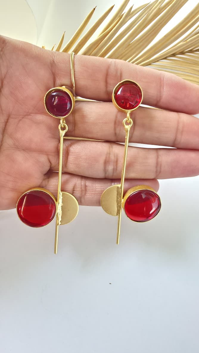 Geometric Red Drop Earrings