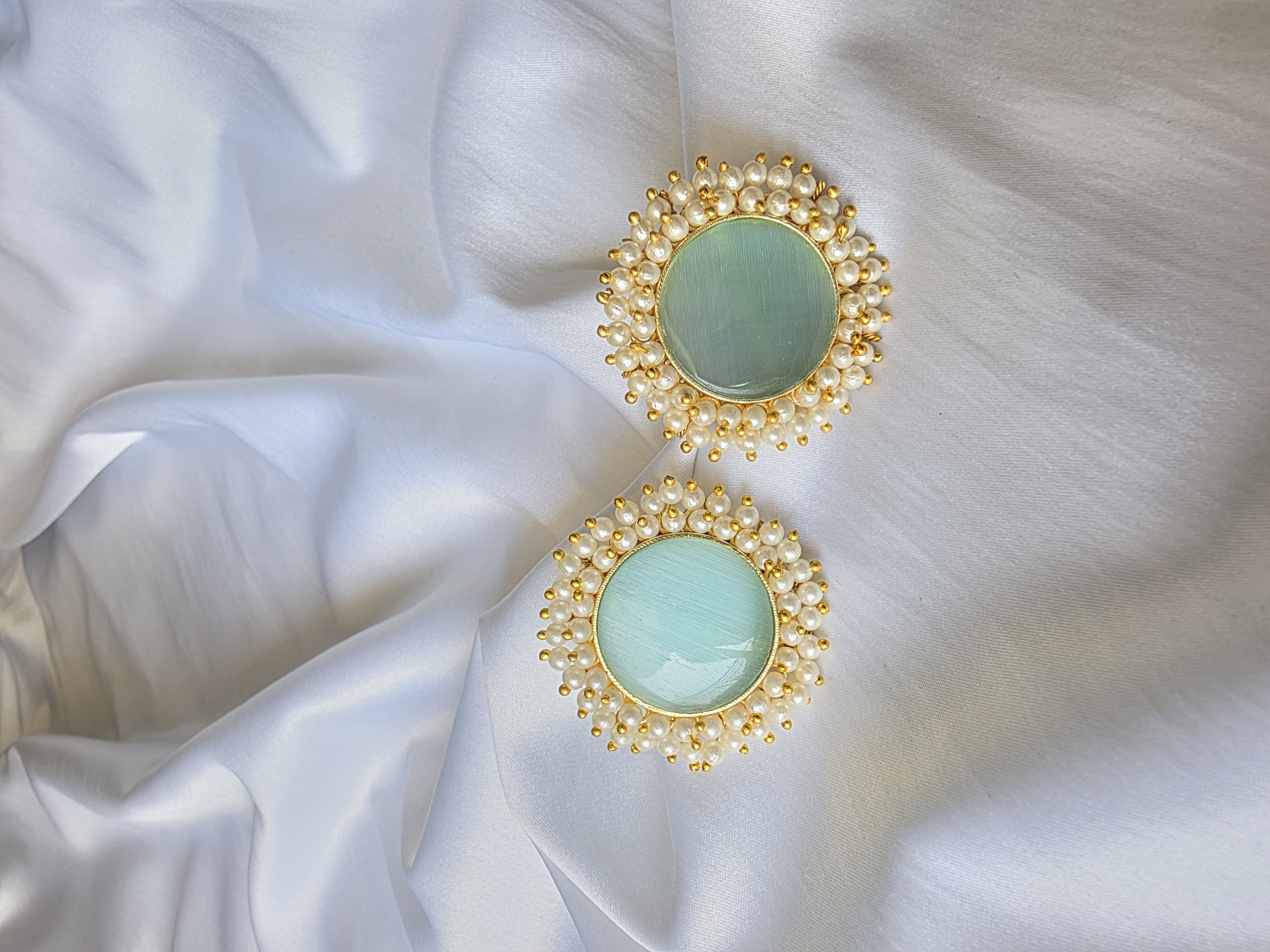 Mint Green Pearl Stud Earrings