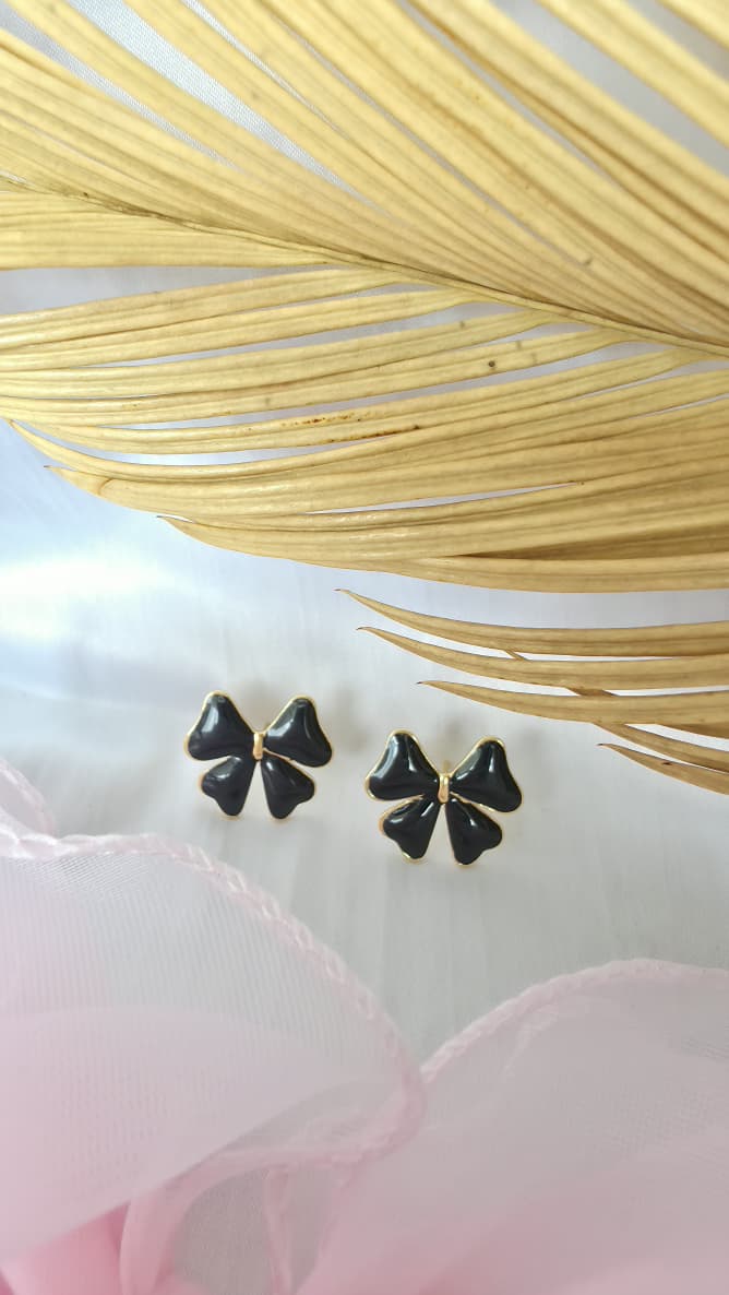 Black Bow Enamel Studs