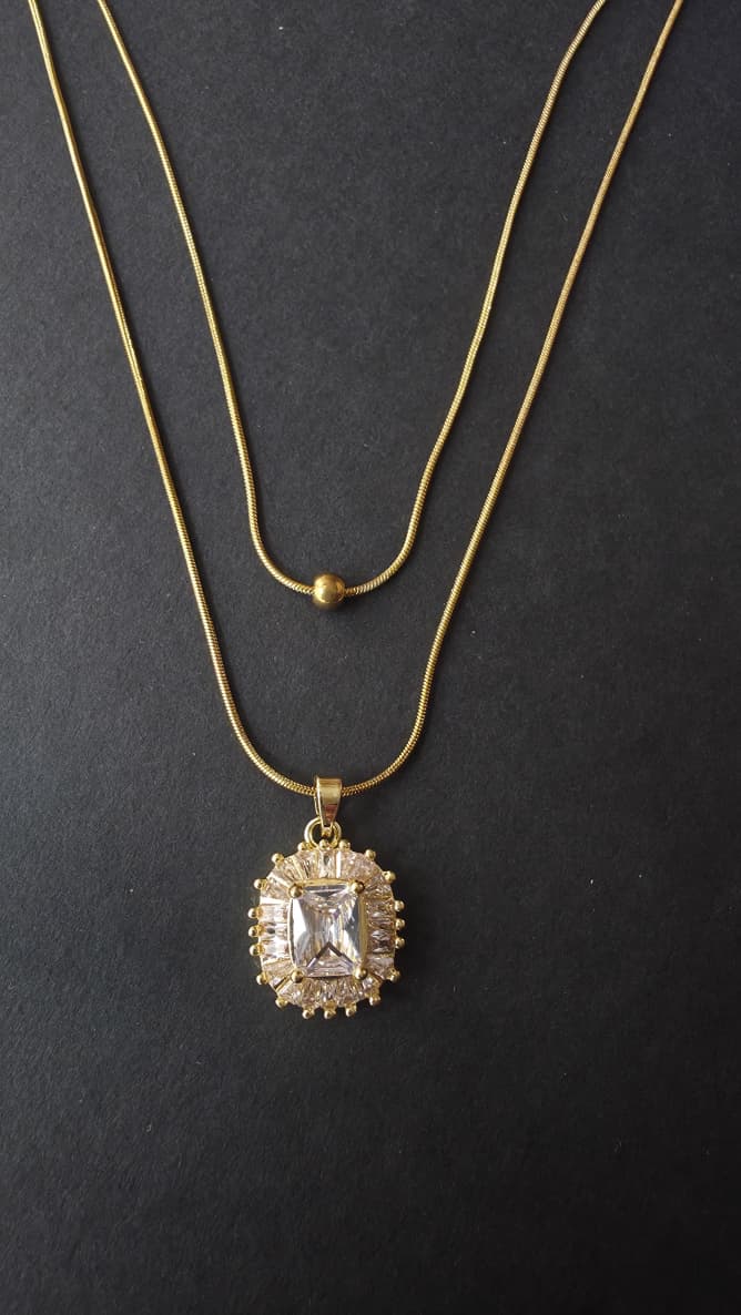 Dual-layered with Crystal Pendant Necklace