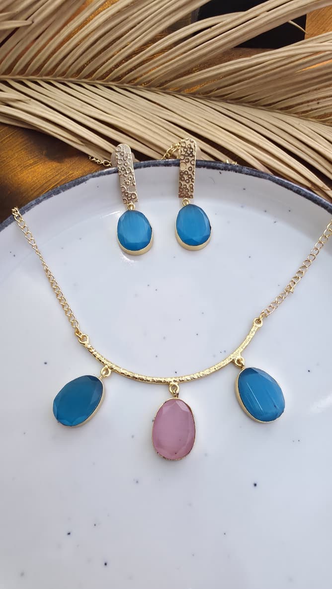 Elegant Gemstone Necklace & Earrings Set