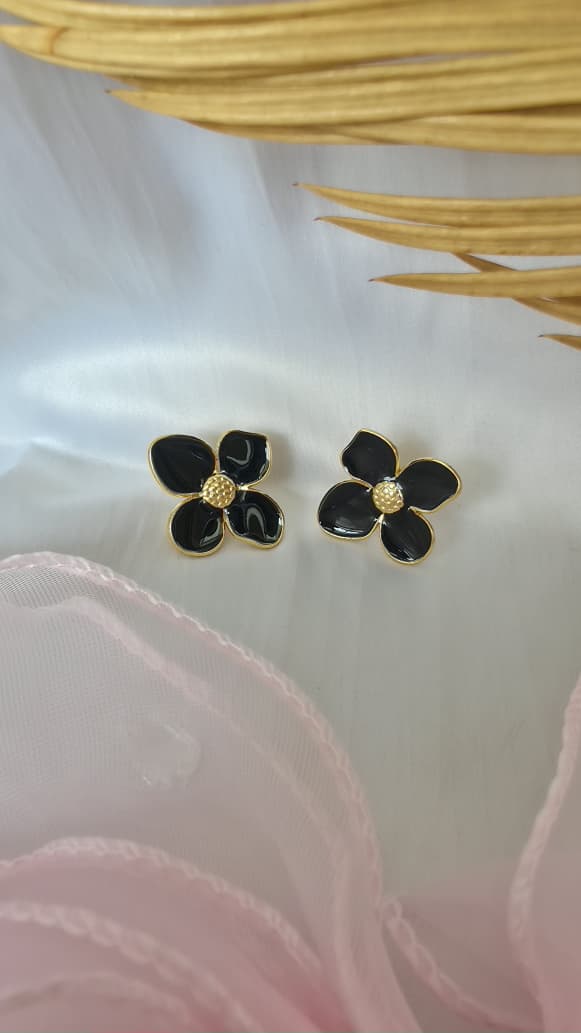 Black Blossom Enamel Studs