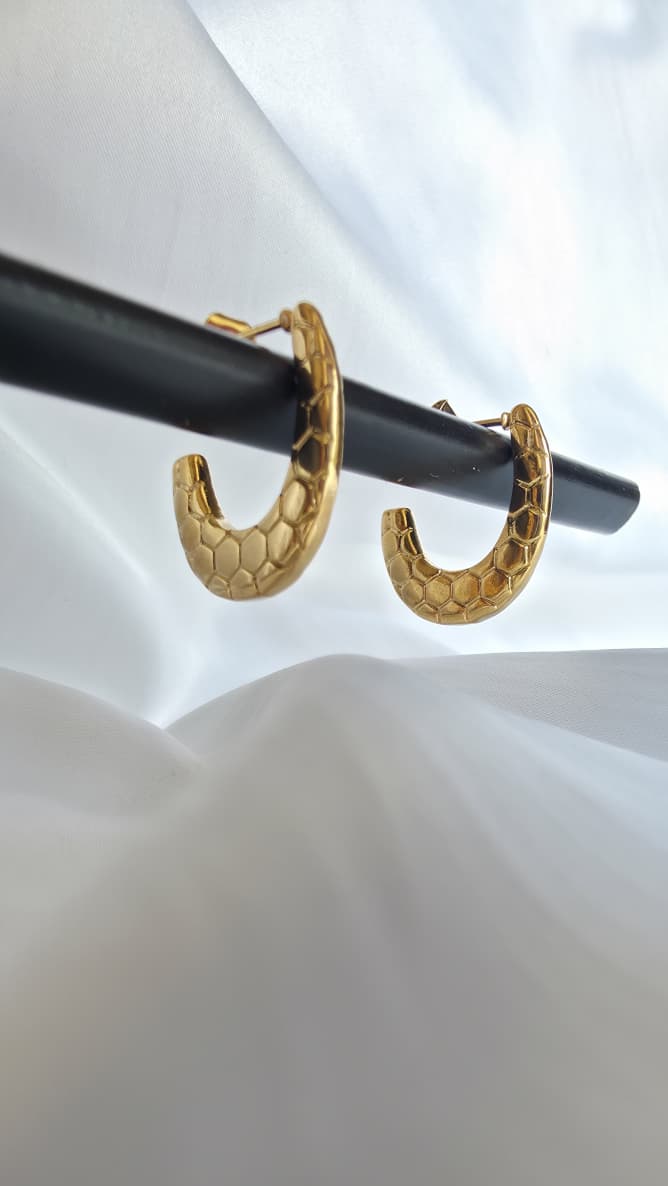Honeycomb Gold Hoop Earrings
