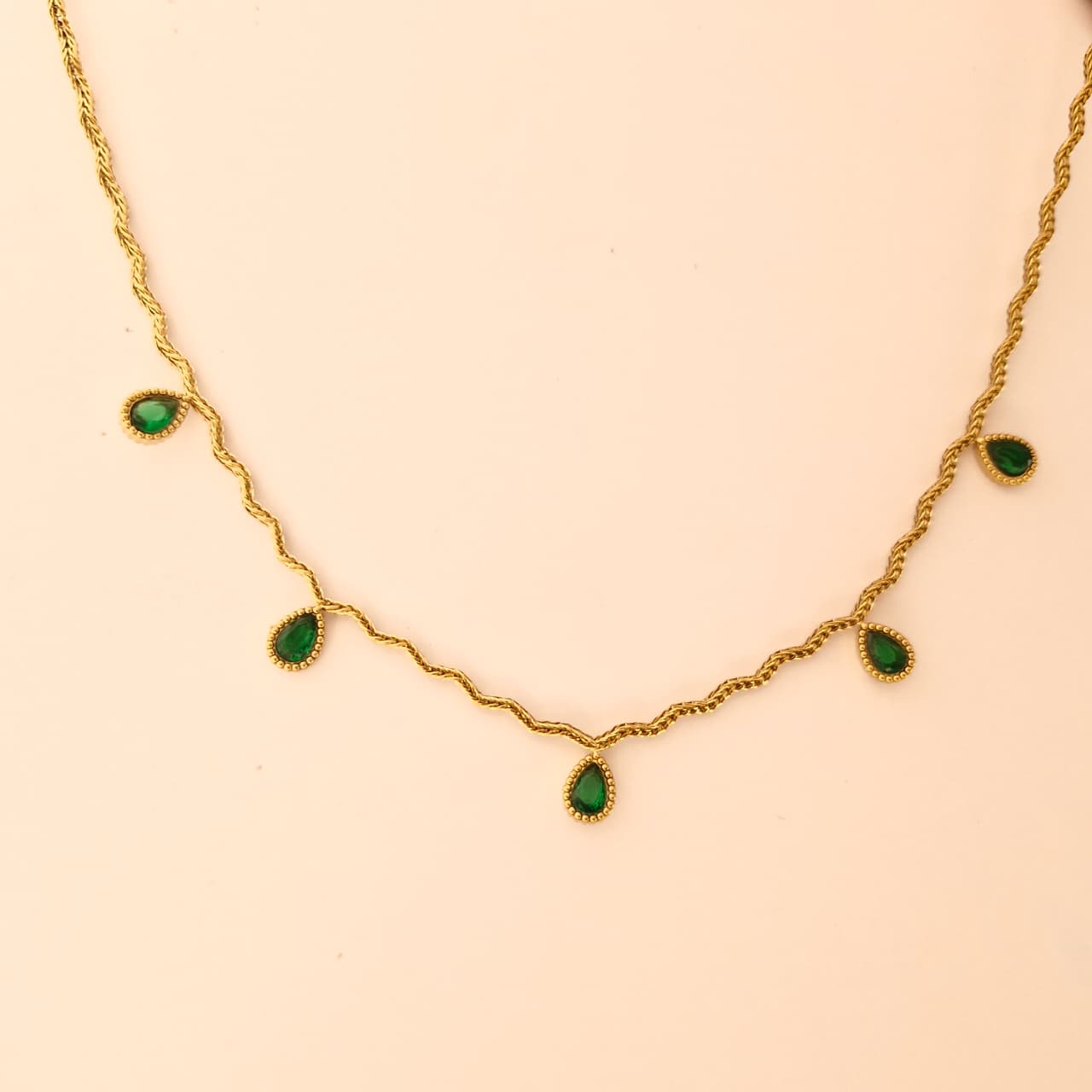 Gold Chain Necklace with Emerald Drops