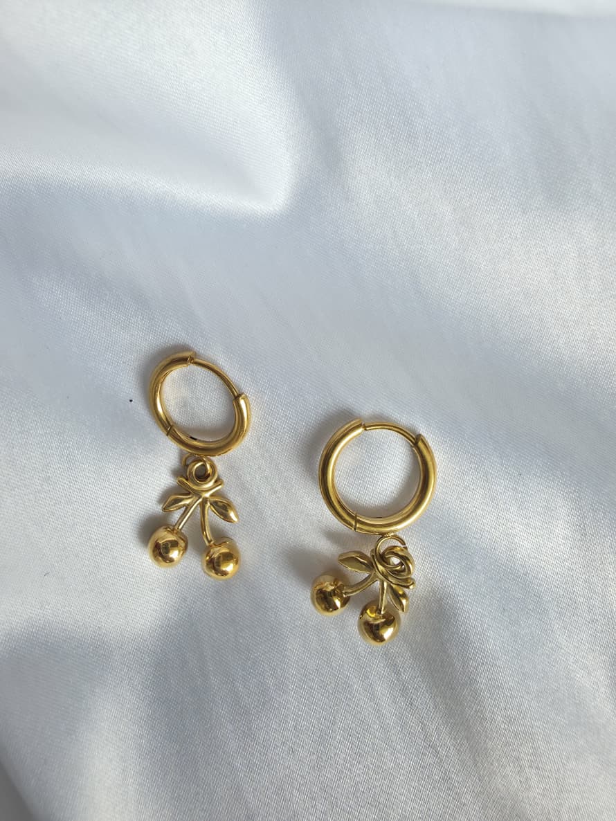 Golden Cherry Motif Hoop Earrings