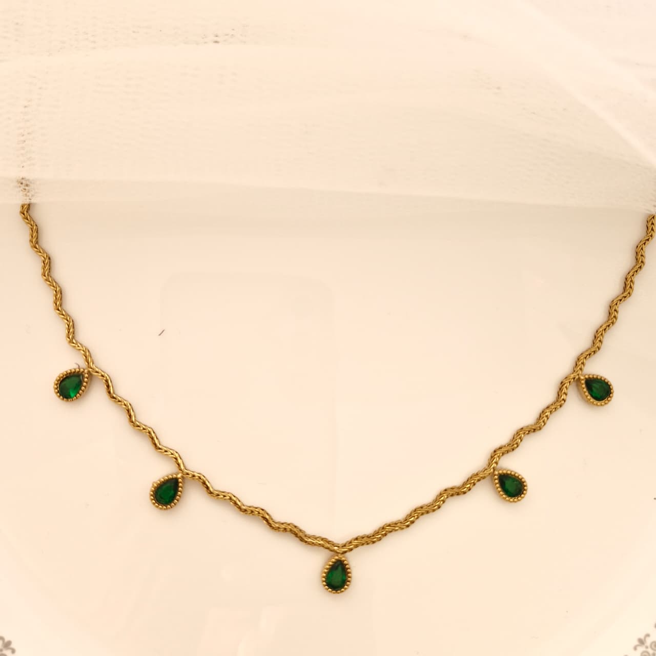 Gold Chain Necklace with Emerald Drops
