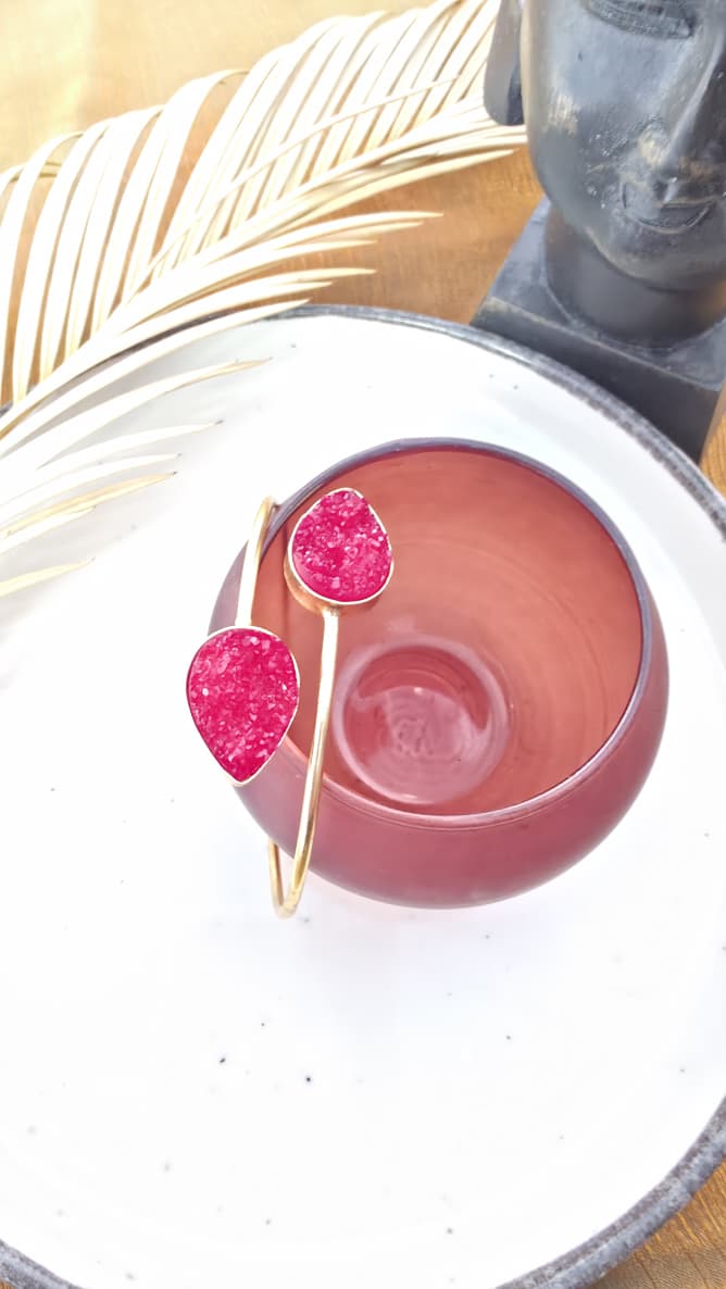Druzzy Pink Stone Cuff Bracelet
