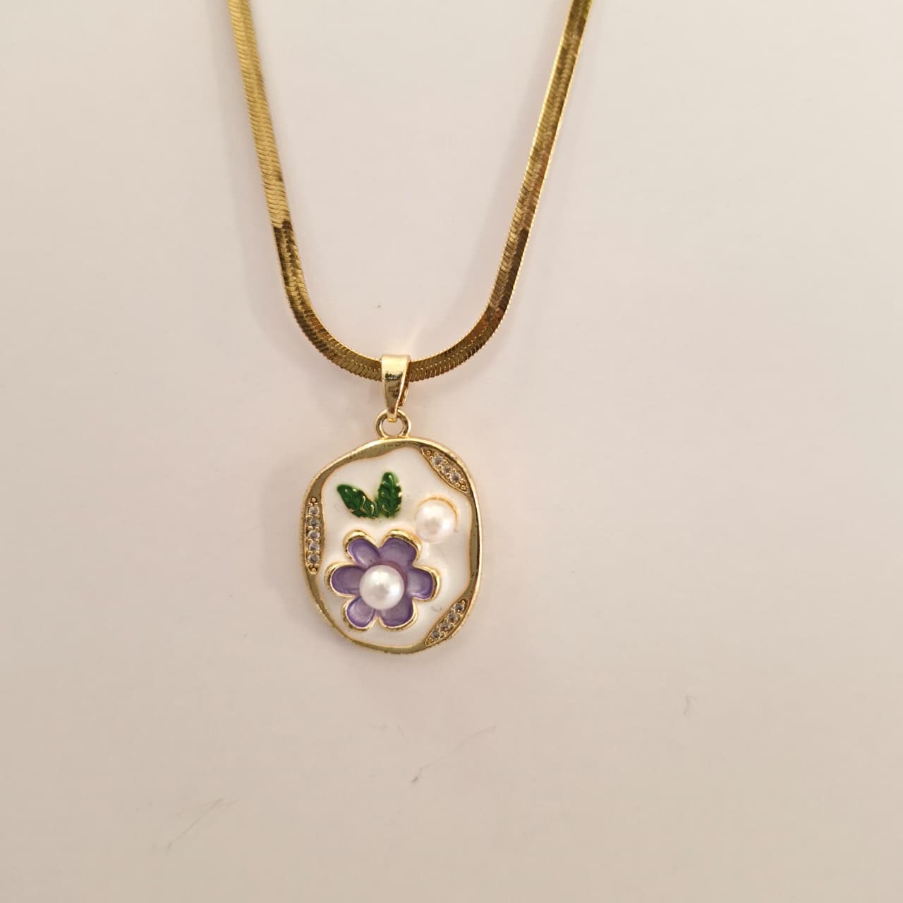 Lavender Dew Enamel Pendant Necklace