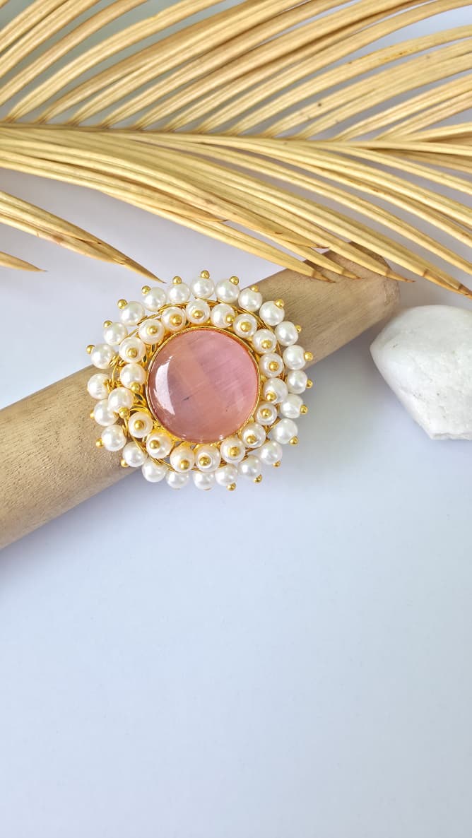 Rose Quartz Pearl Adjustable Ring