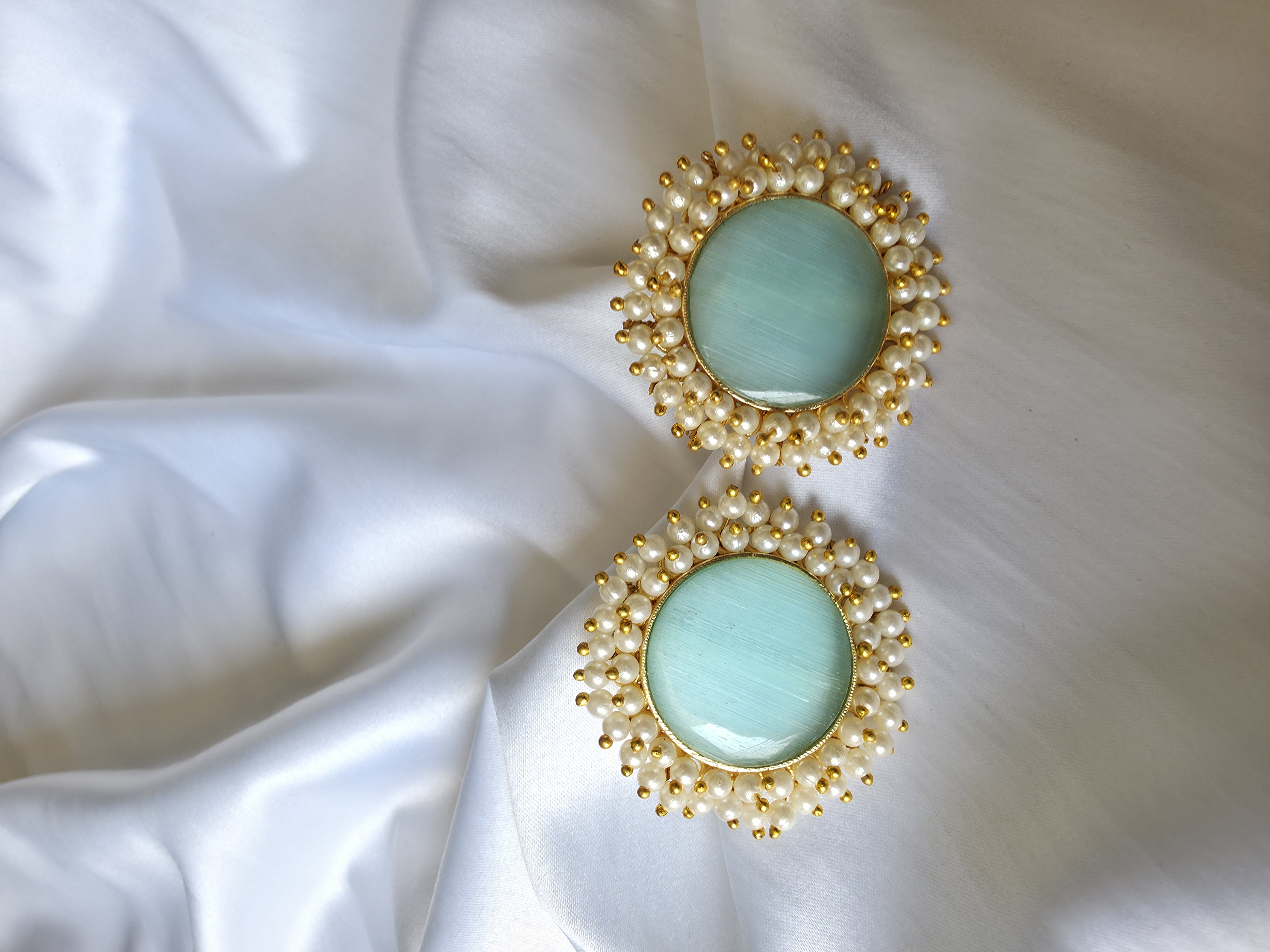 Mint Green Pearl Stud Earrings