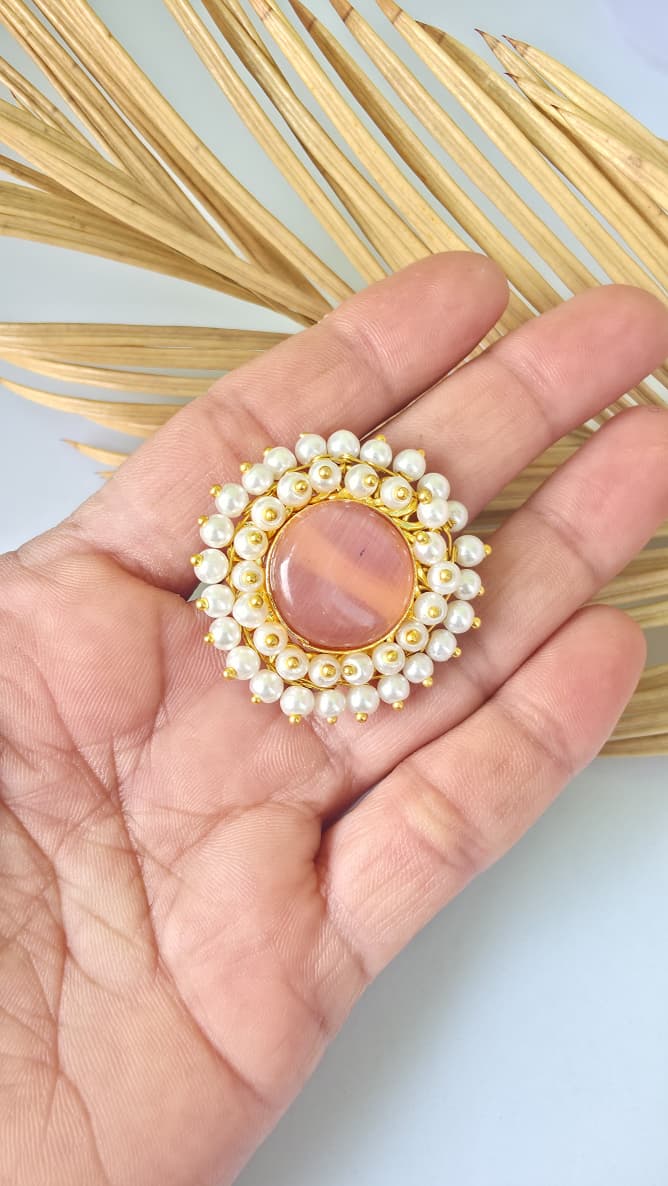 Rose Quartz Pearl Adjustable Ring