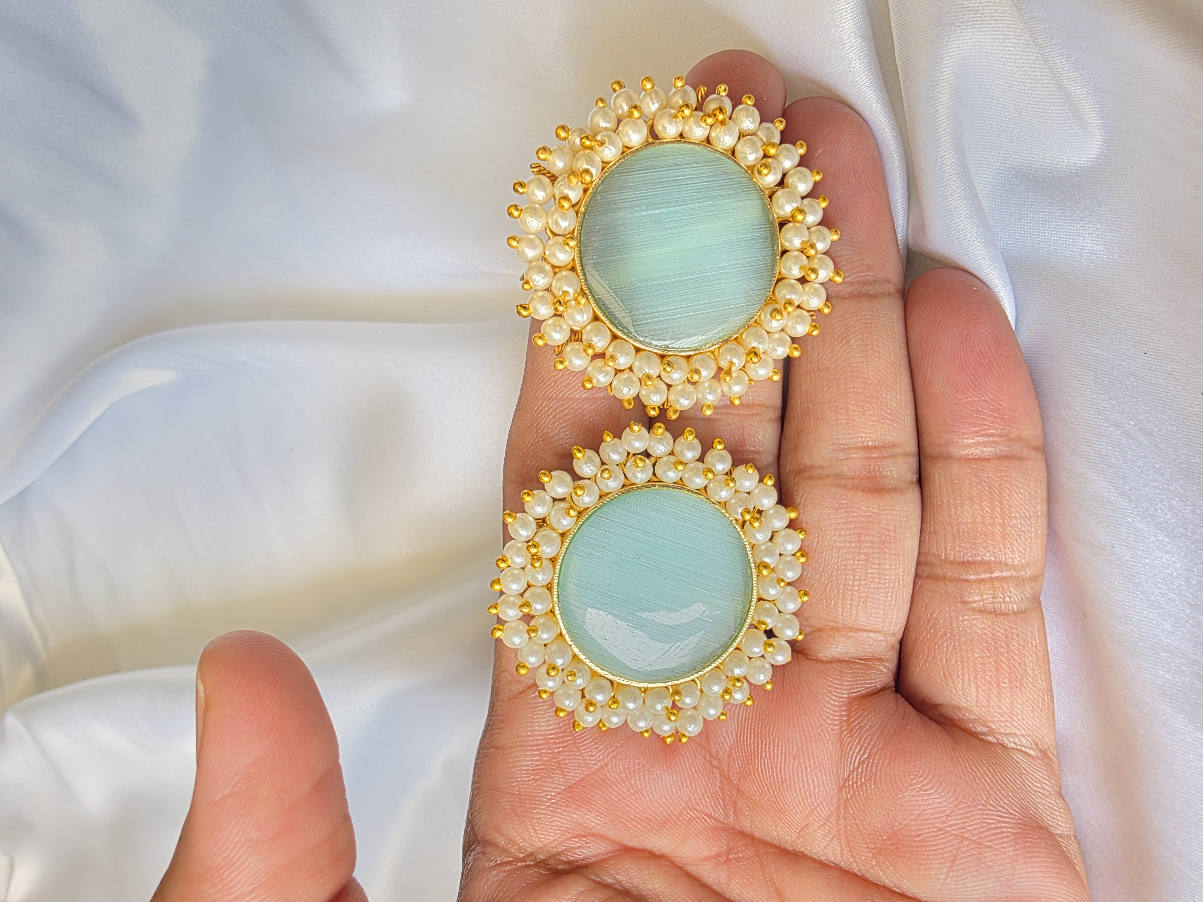 Mint Green Pearl Stud Earrings