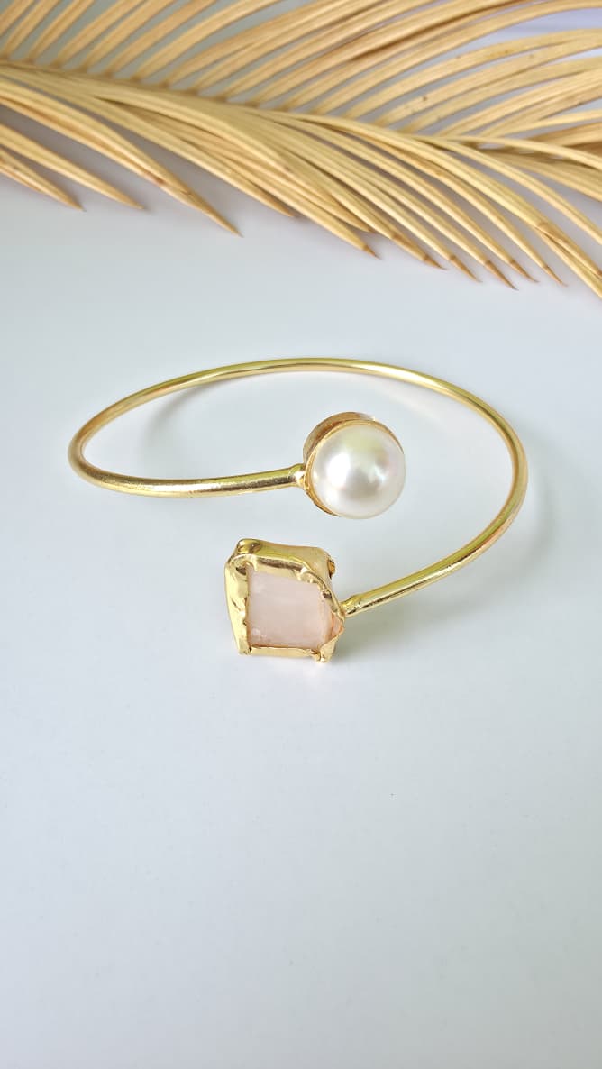 Uncut Stone and Pearl Bracelet