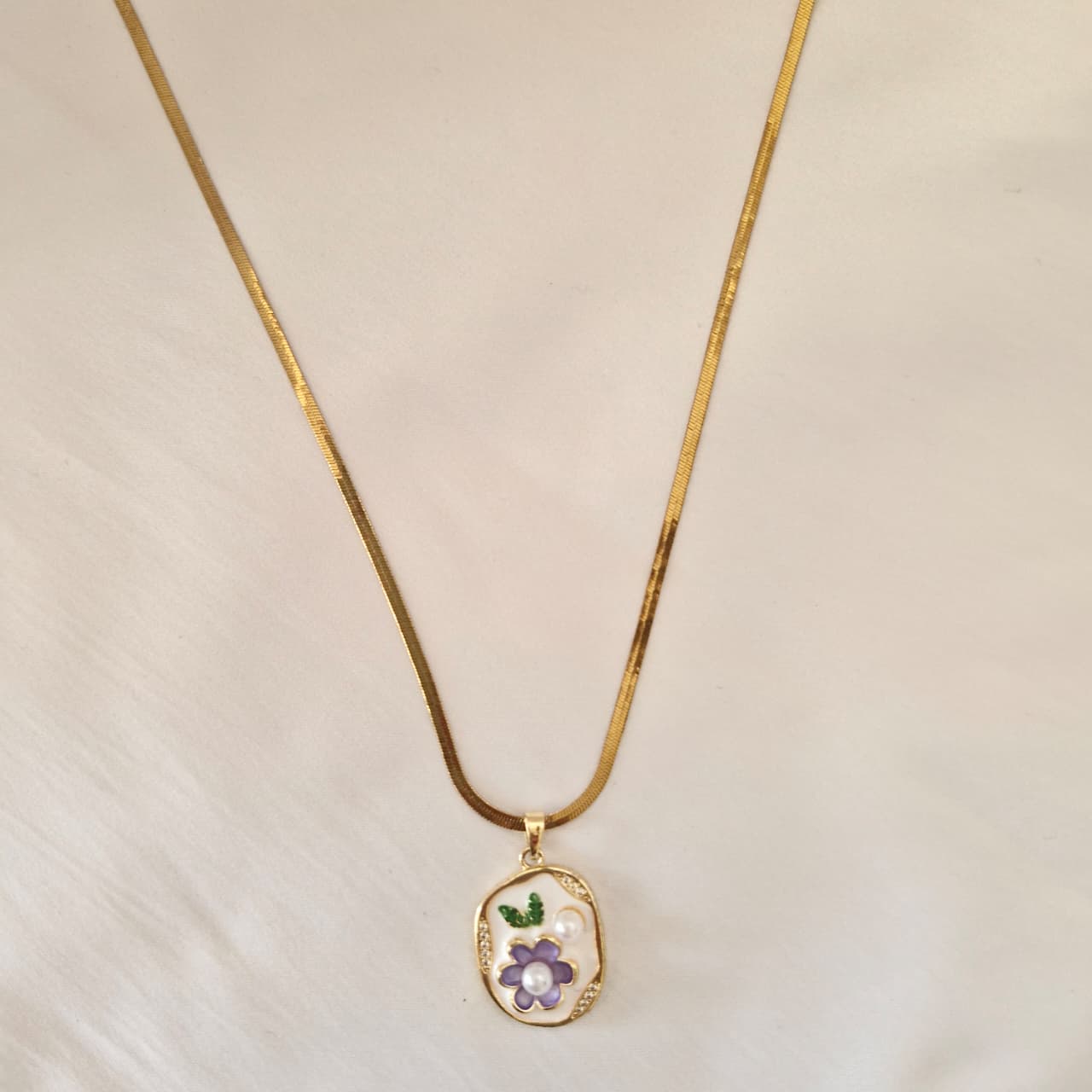 Lavender Dew Enamel Pendant Necklace