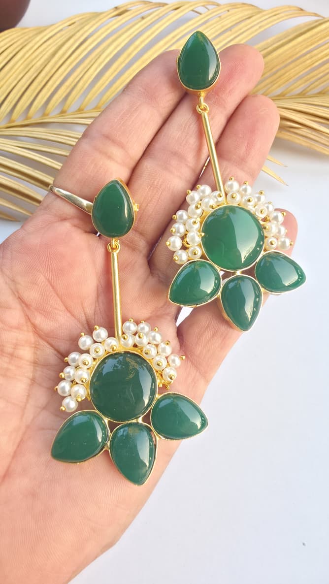 Green Stone Drop Earrings