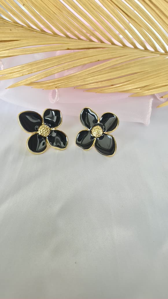 Black Blossom Enamel Studs