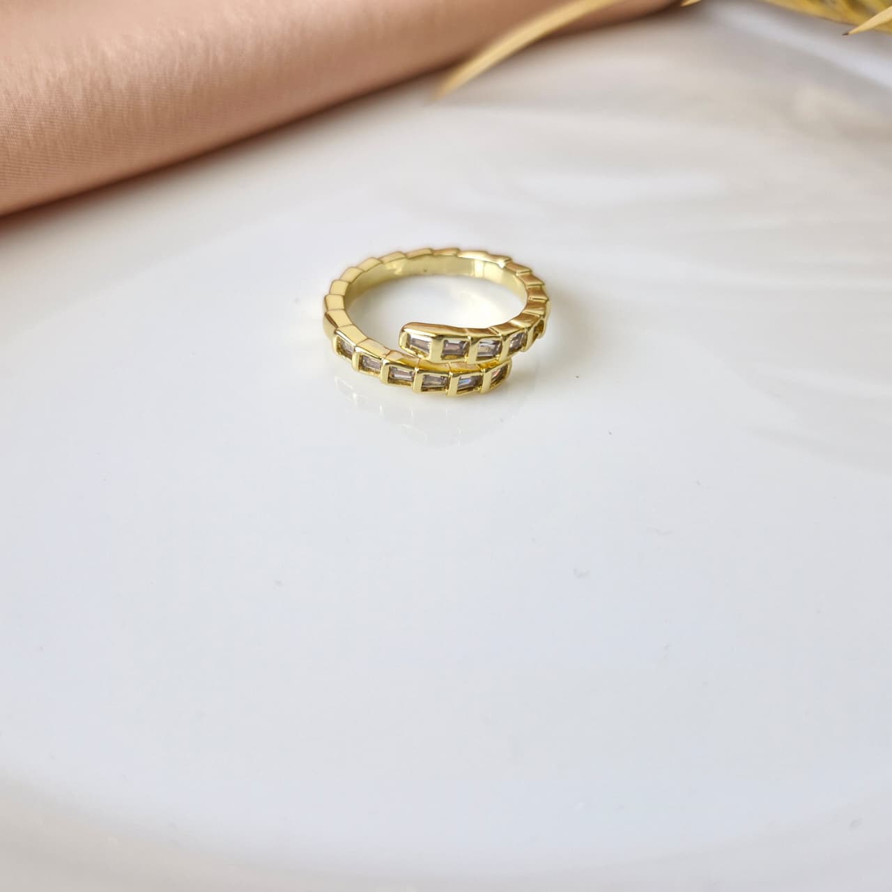 Gold Adjustable Ring with Crystal Stones