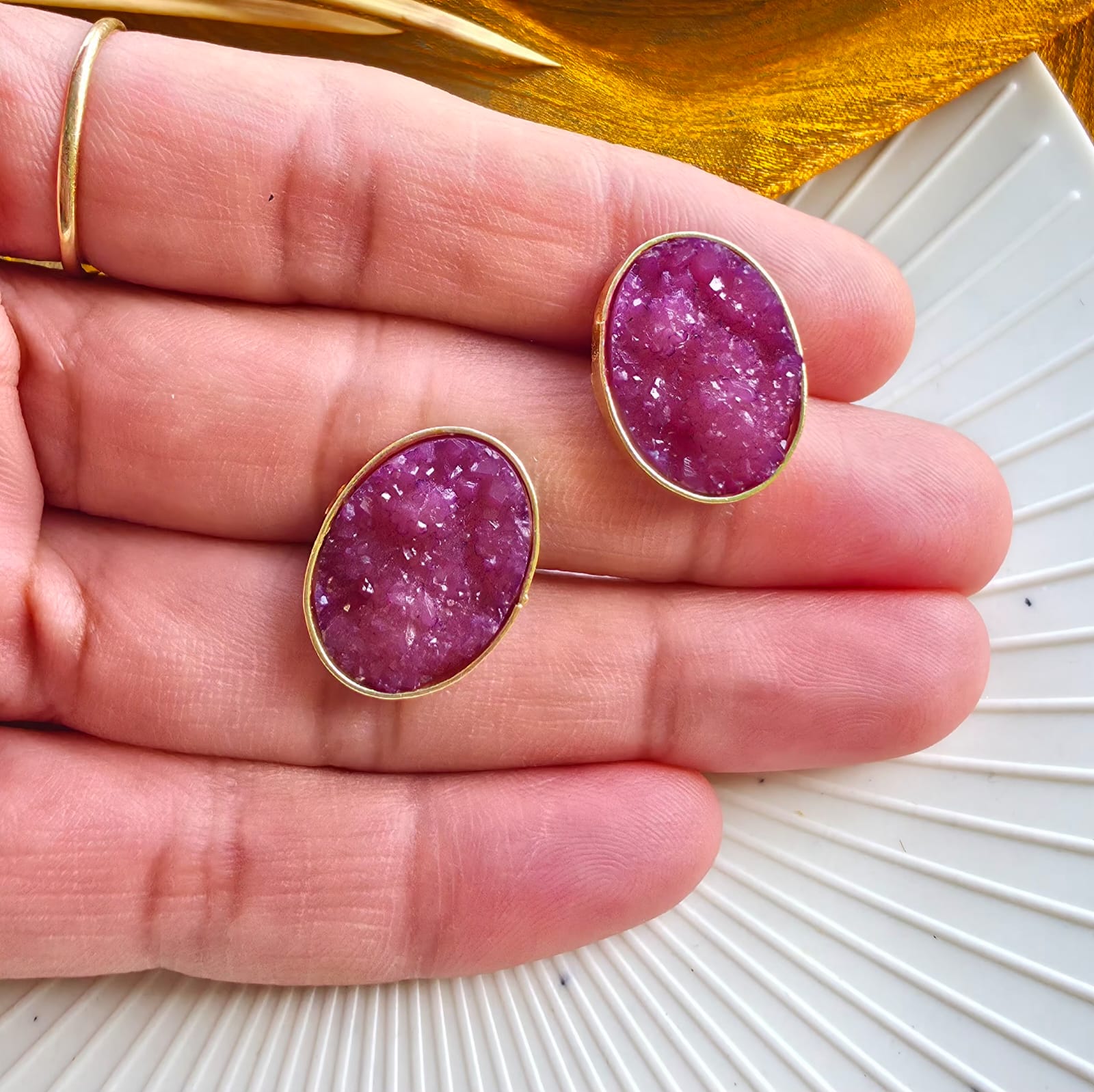 Purple Druzy Stone Earrings