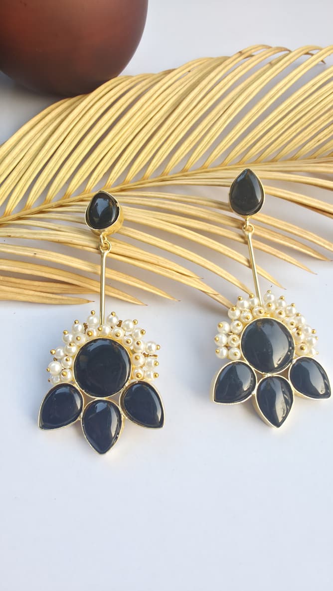 Black Stone Drop Earrings