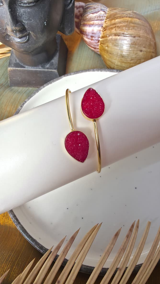Druzzy Pink Stone Cuff Bracelet