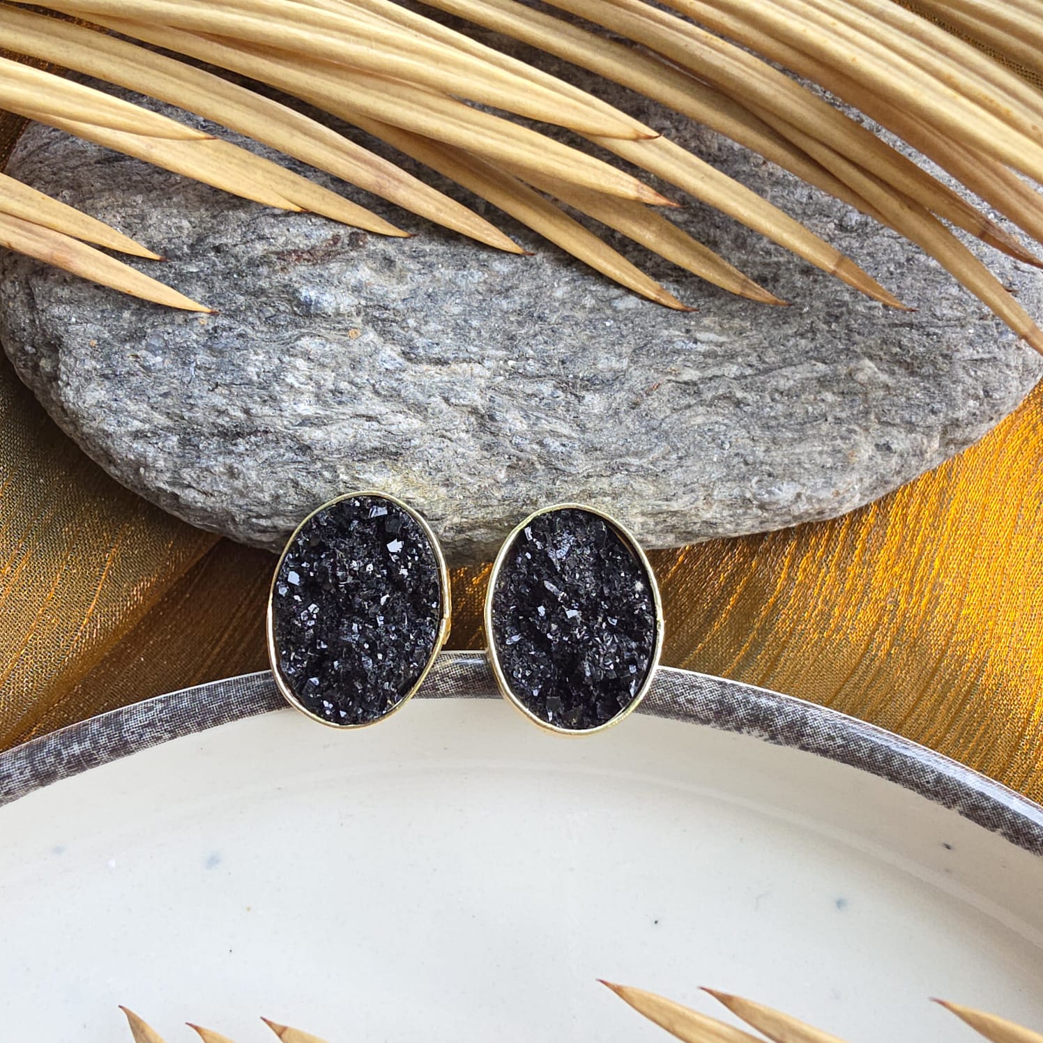 Black Druzy studs