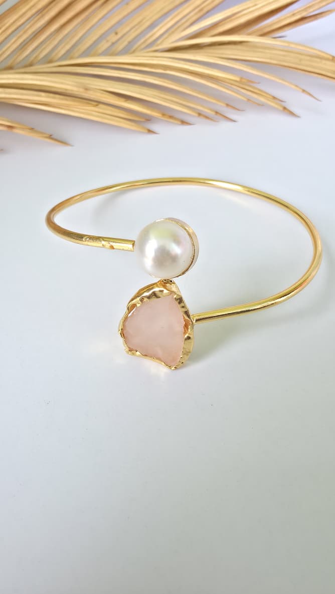 Uncut Stone and Pearl Bracelet