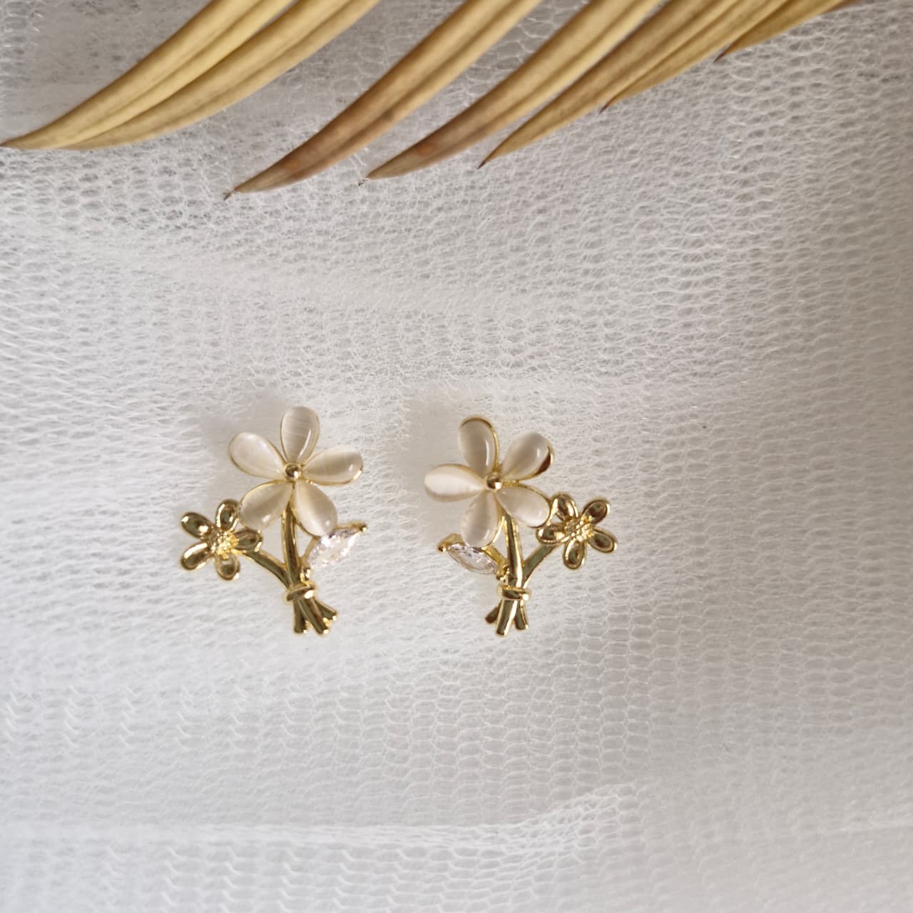 Floral Gold-Toned Stud Earrings