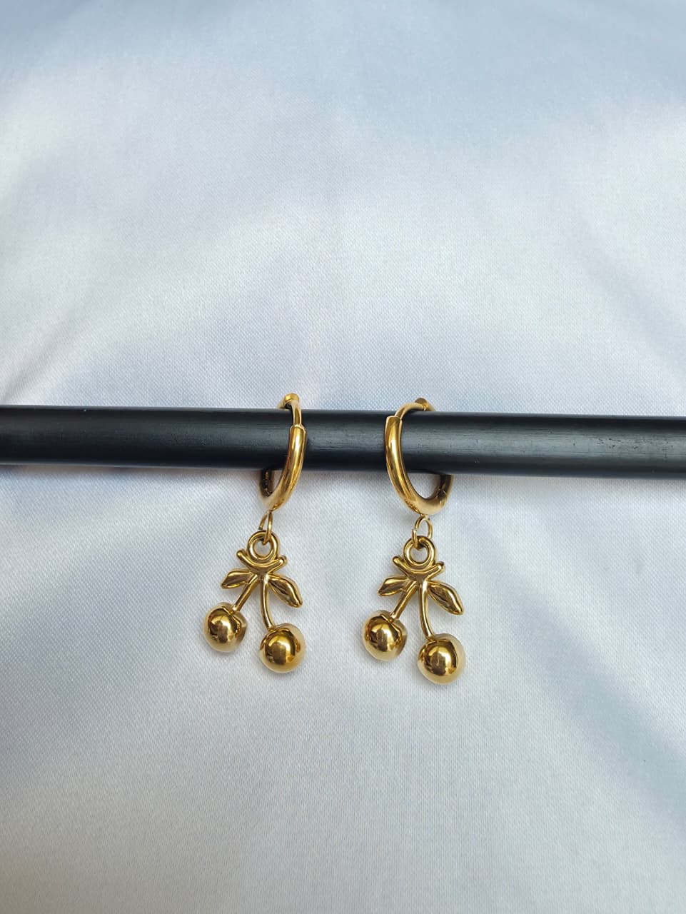 Golden Cherry Motif Hoop Earrings