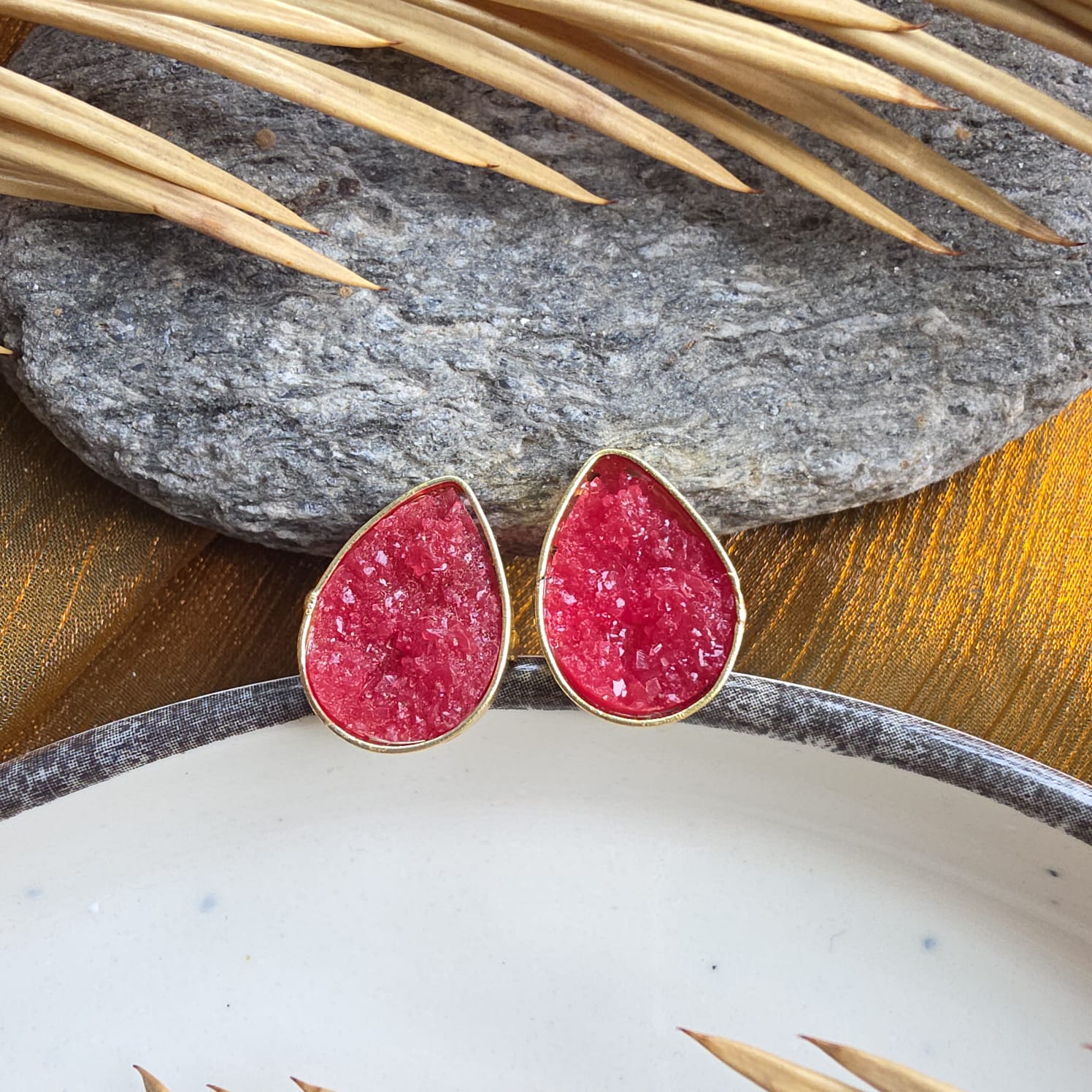Pink Druzy Teardrop Earrings
