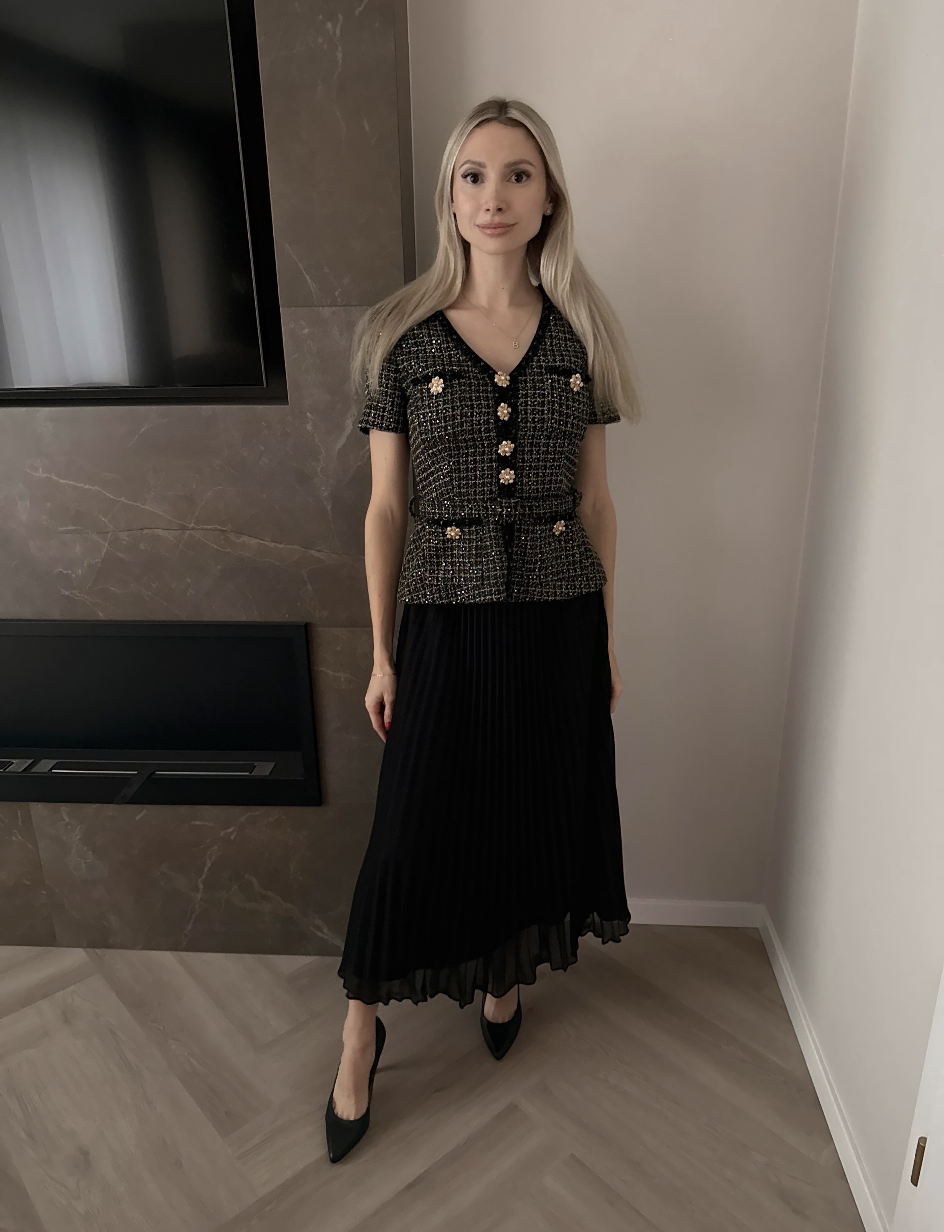 SELF-PORTRAIT CHIFFON MIDI BLACK GOLDEN 