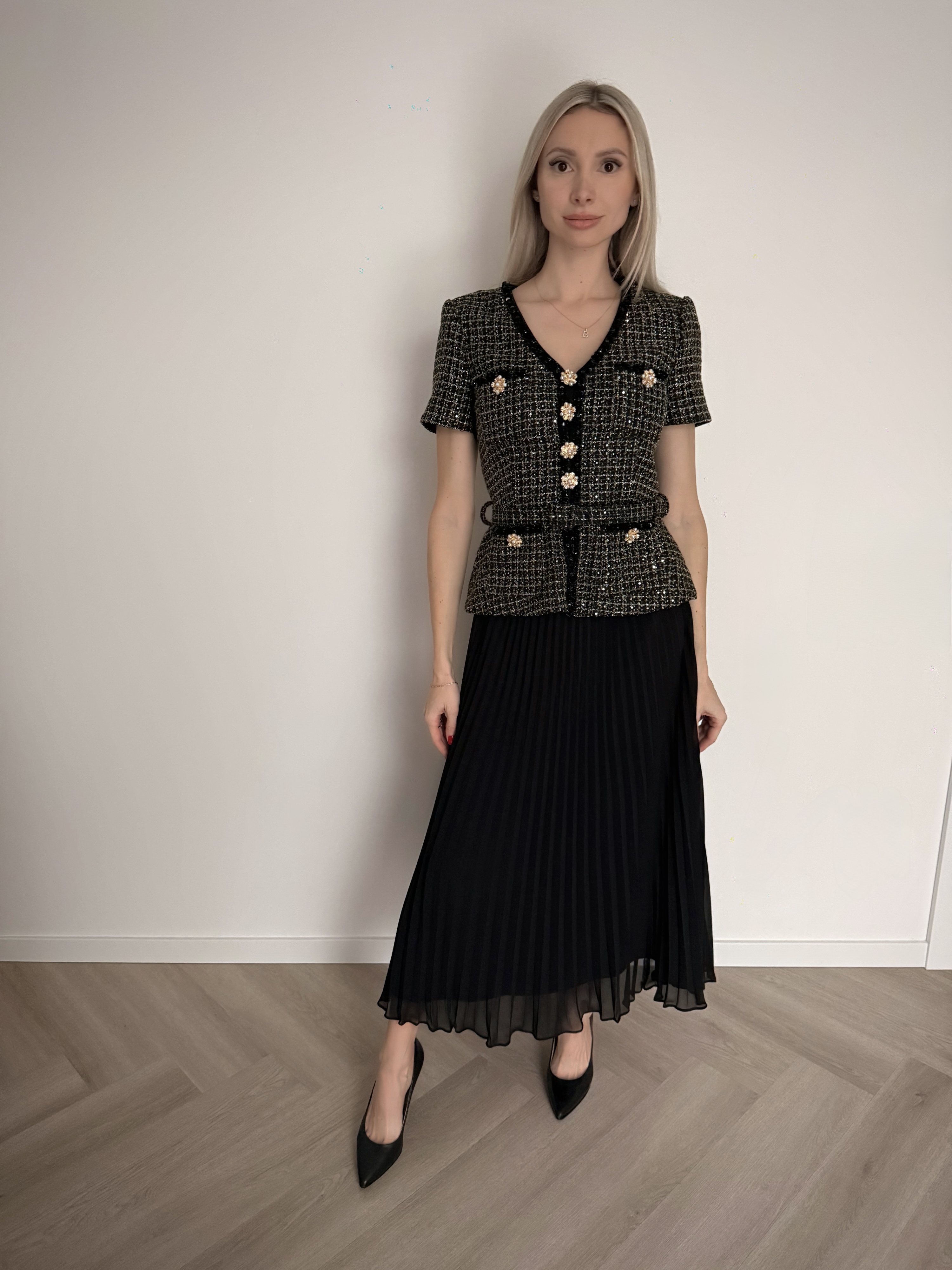 SELF-PORTRAIT CHIFFON MIDI BLACK GOLDEN