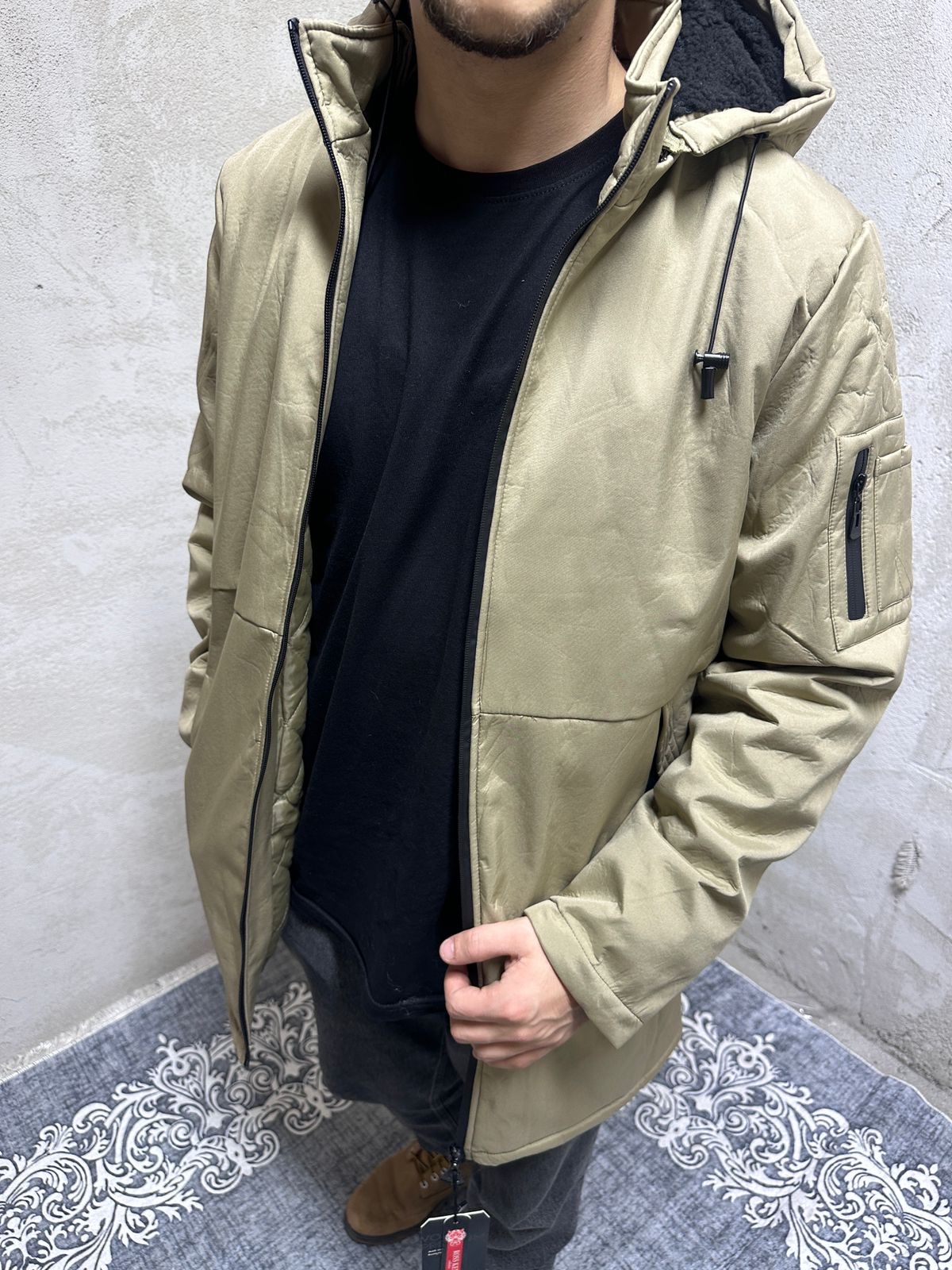 Jakne - Men's Beige Hooded Winter Jacket