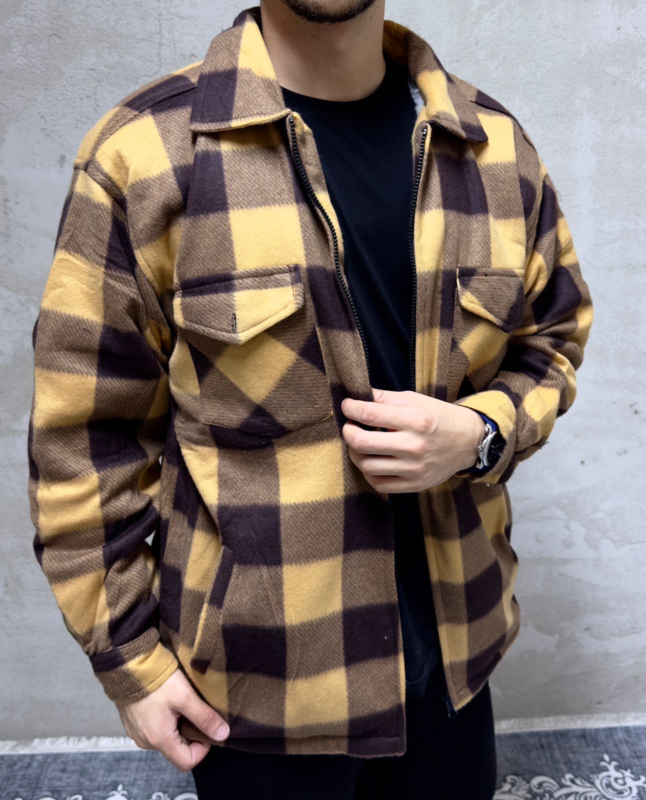 Duks - Yellow and Brown Plaid Flannel Jacket