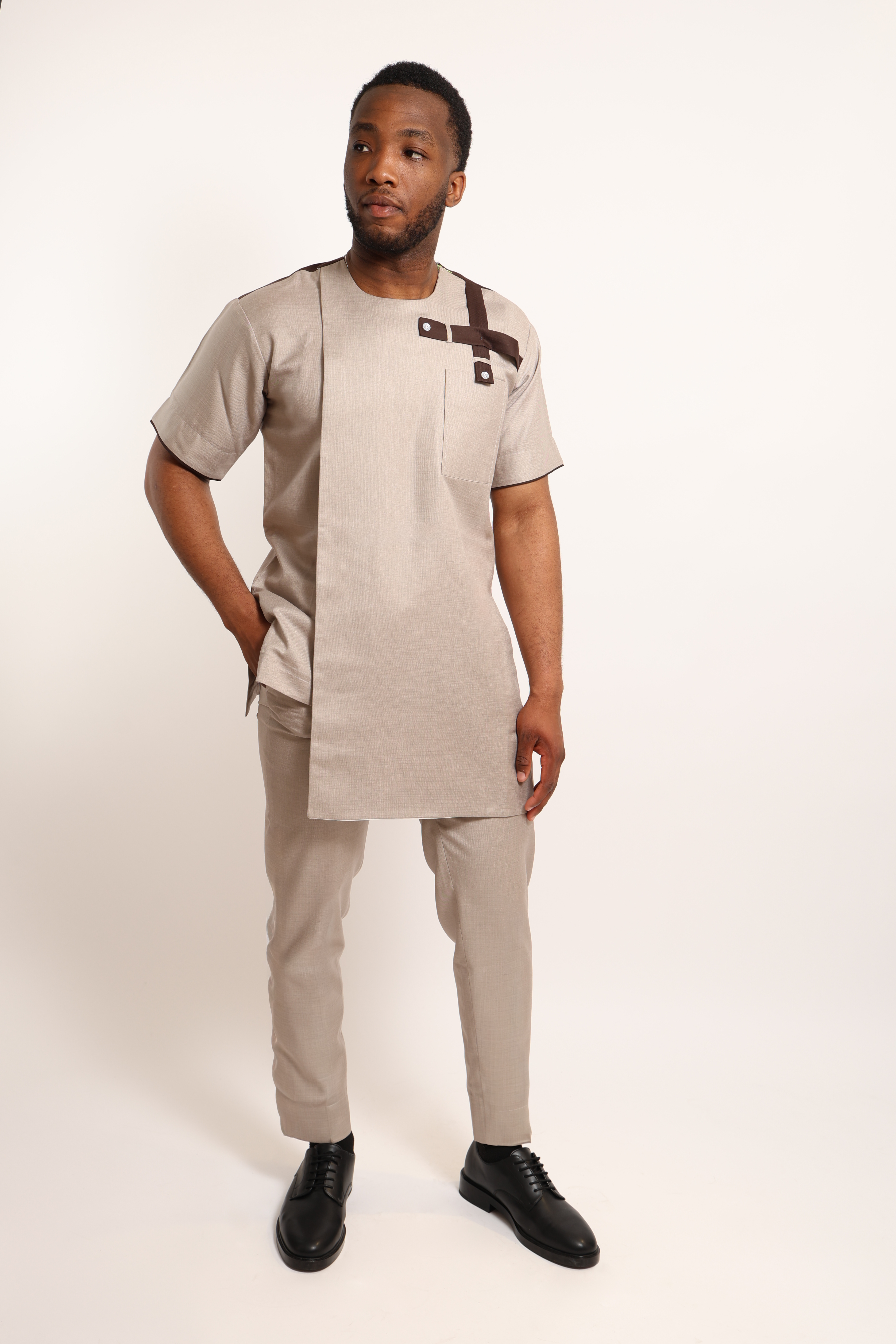 Ejiro set : Ensemble boubou Asymétrique homme beige