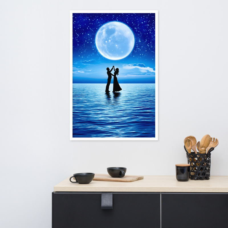 Moonlit Couple Dance Premium Luster Photo Paper Framed Poster