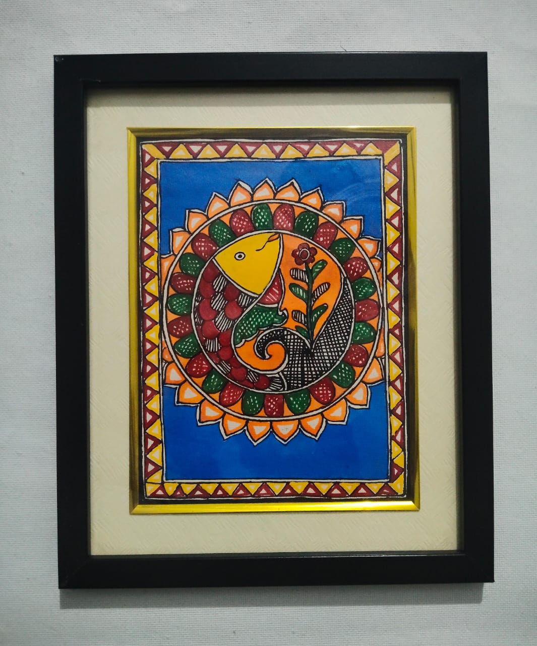 Framed Madhubani Fish Painting
