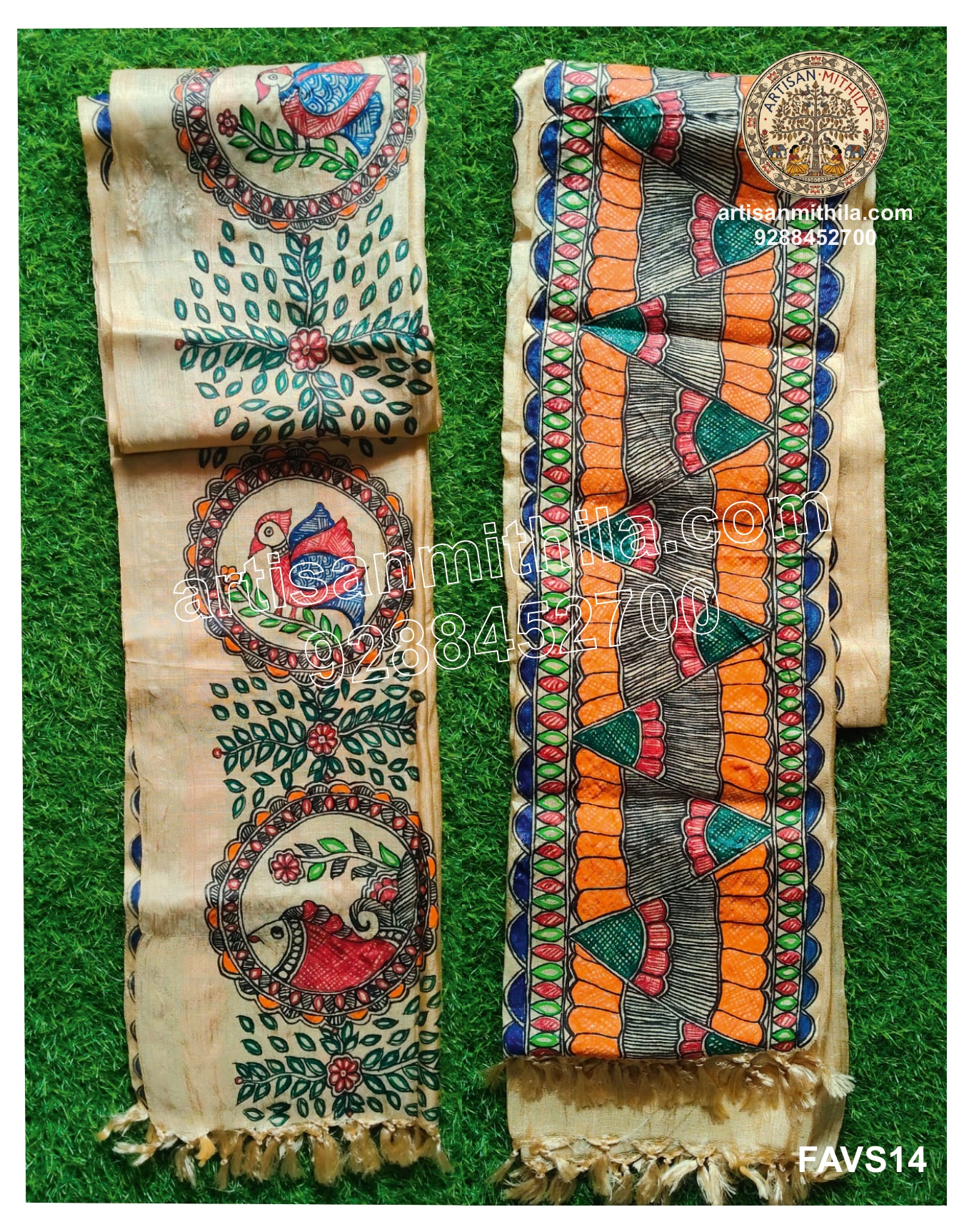 Madhubani Hand-Painted Banana Silk Ang Vastra