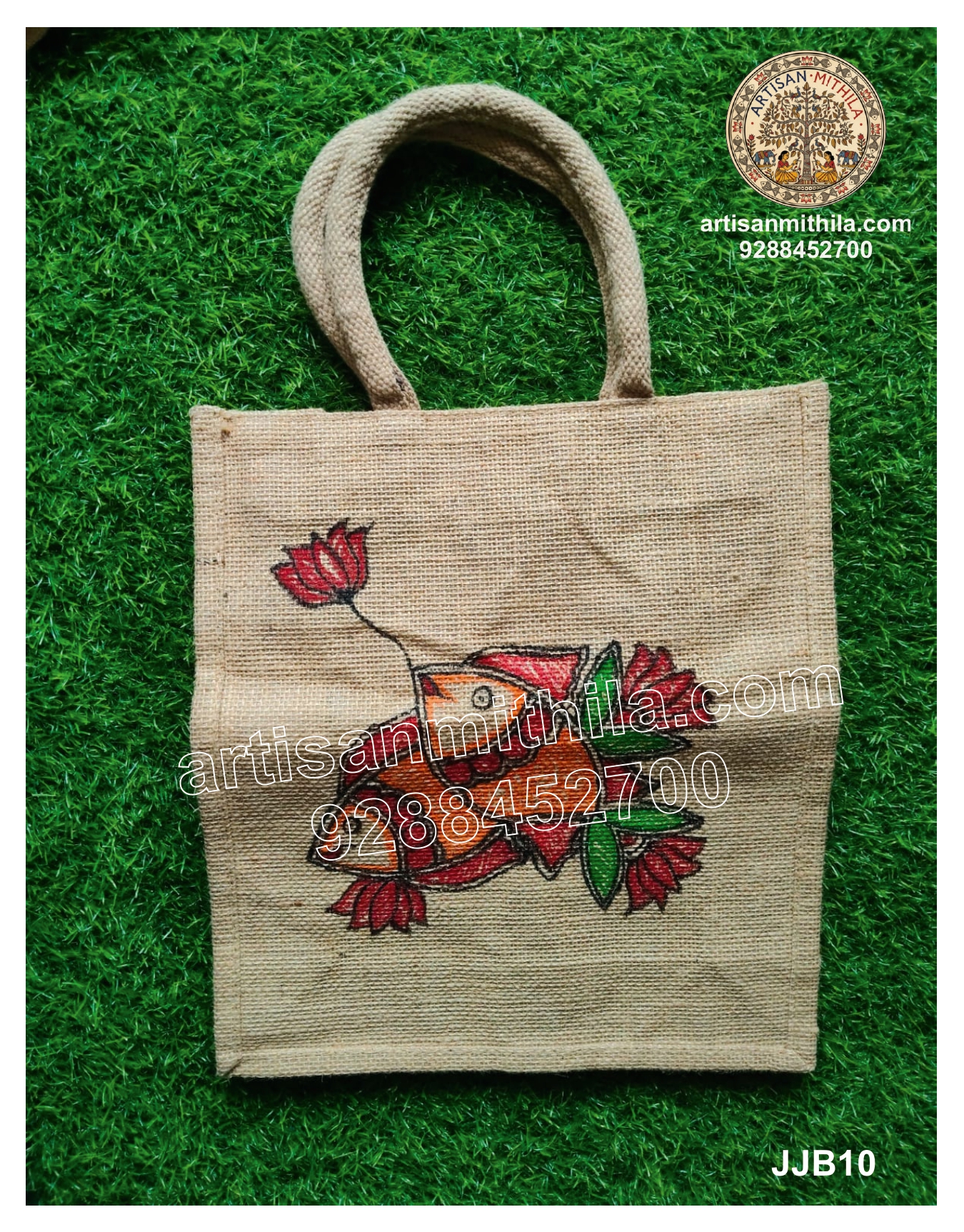 Hand-painted Jute Tote Bag