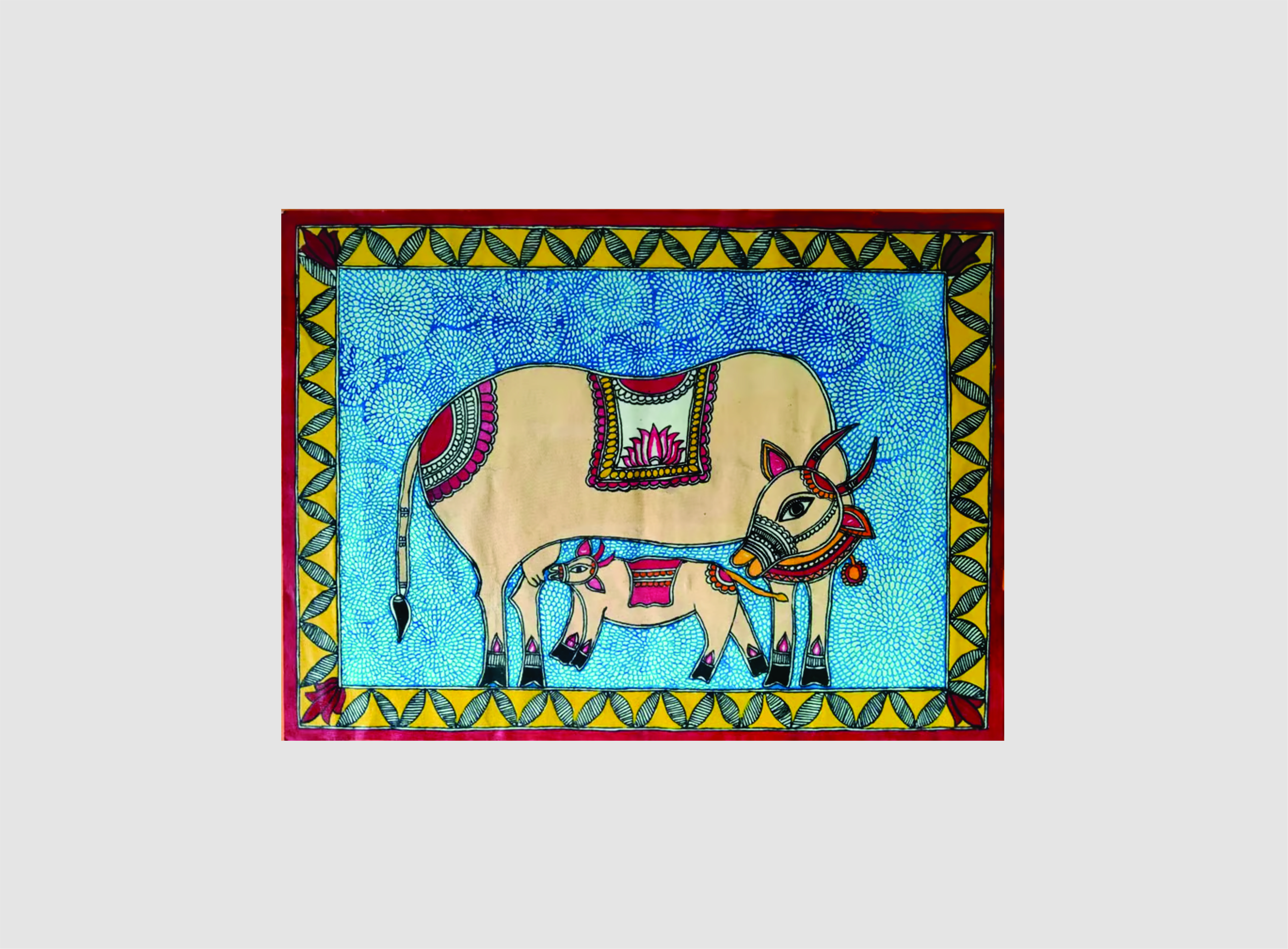 Madhubani Cow and Calf Painting