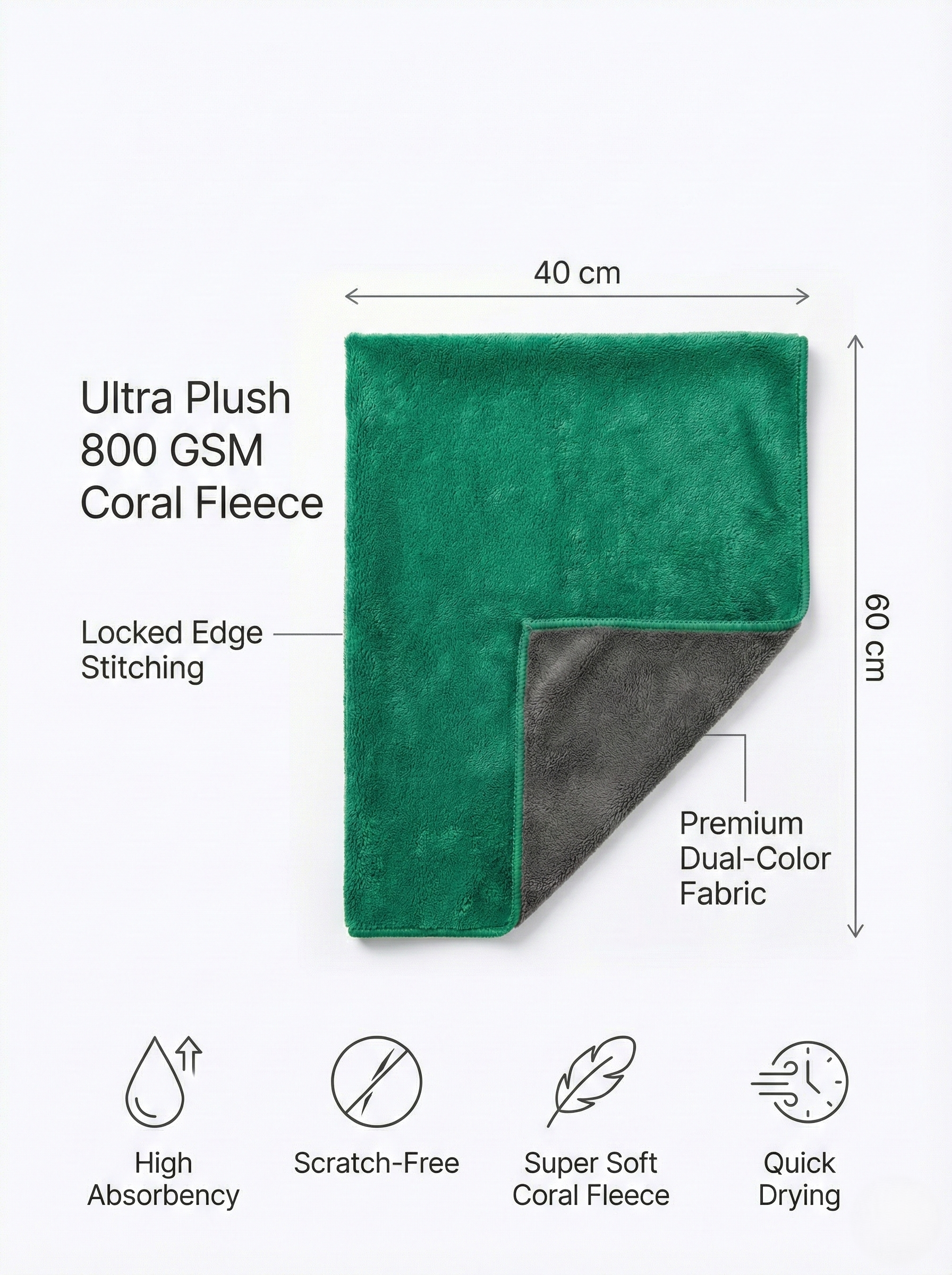 MakerX 800 GSM Premium Coral Fleece Microfiber Towel (40×60 cm, Locked Edge, XL Size)