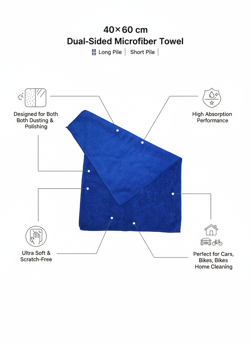MakerX 400 GSM Dual-Pile Microfiber Towel (40×60 cm, XL Size, Long & Short Pile)