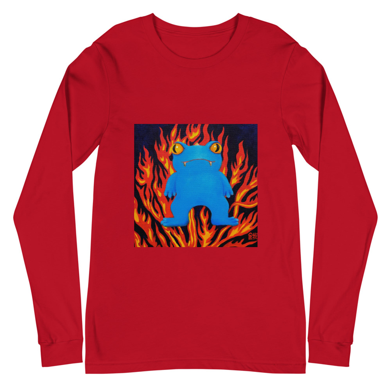 Unisex Long Sleeve Tee - Blue froggie on Fire