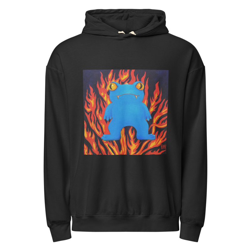 Unisex garment-dyed lightweight hoodie -Blue froggie on fire