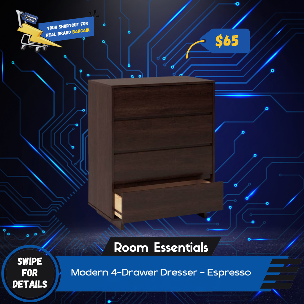 Modern 4-Drawer Dresser – Espresso