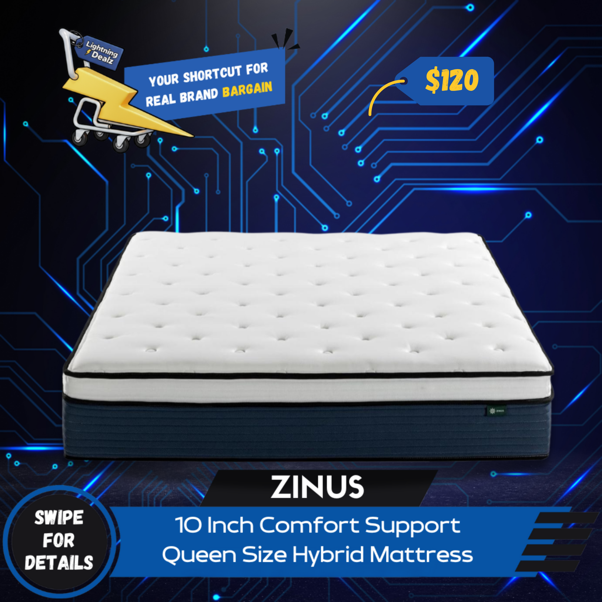 Zinus 10 Inch Comfort Support Queen Size Hybrid Mattress