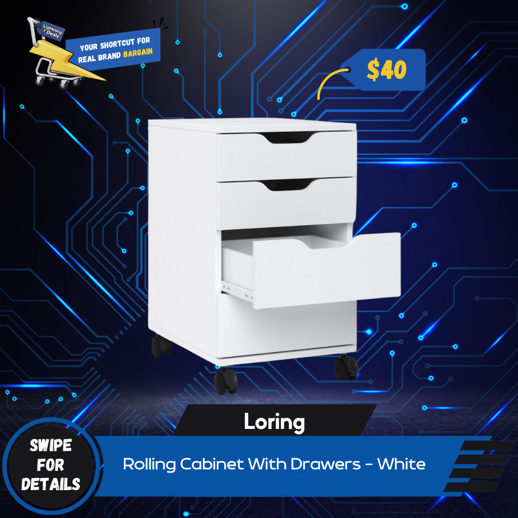 Rolling Cabinet With Drawers – White