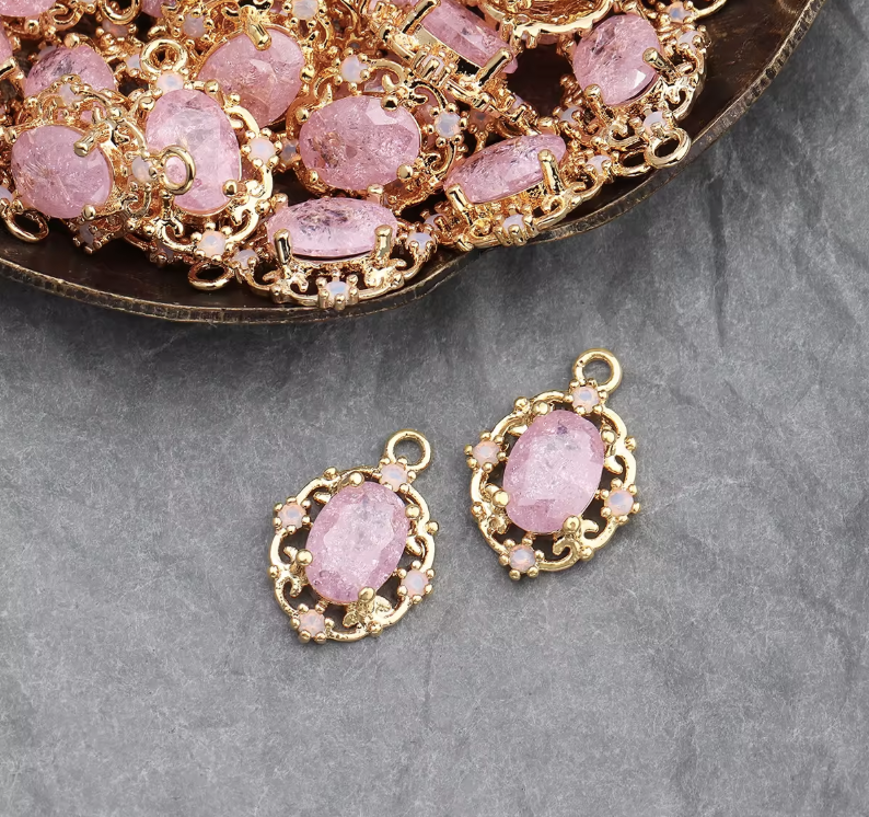 Pink Zircon Pendant Charms 18k Gold Plated C1001