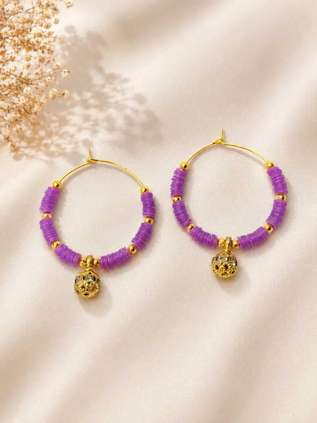 Lavender Bloom Hoop Earrings