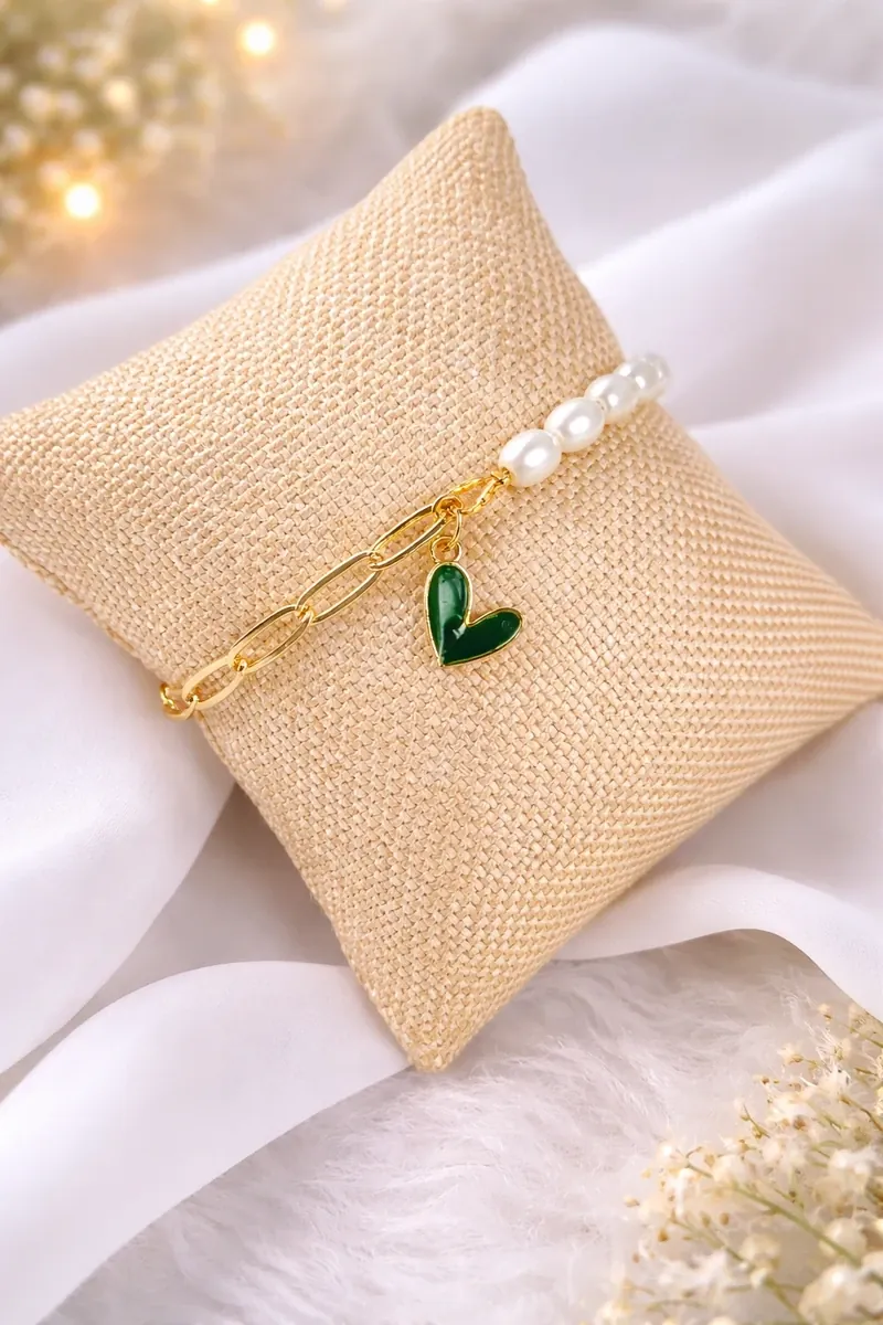 Gold & Pearl Heart Charm Bracelet