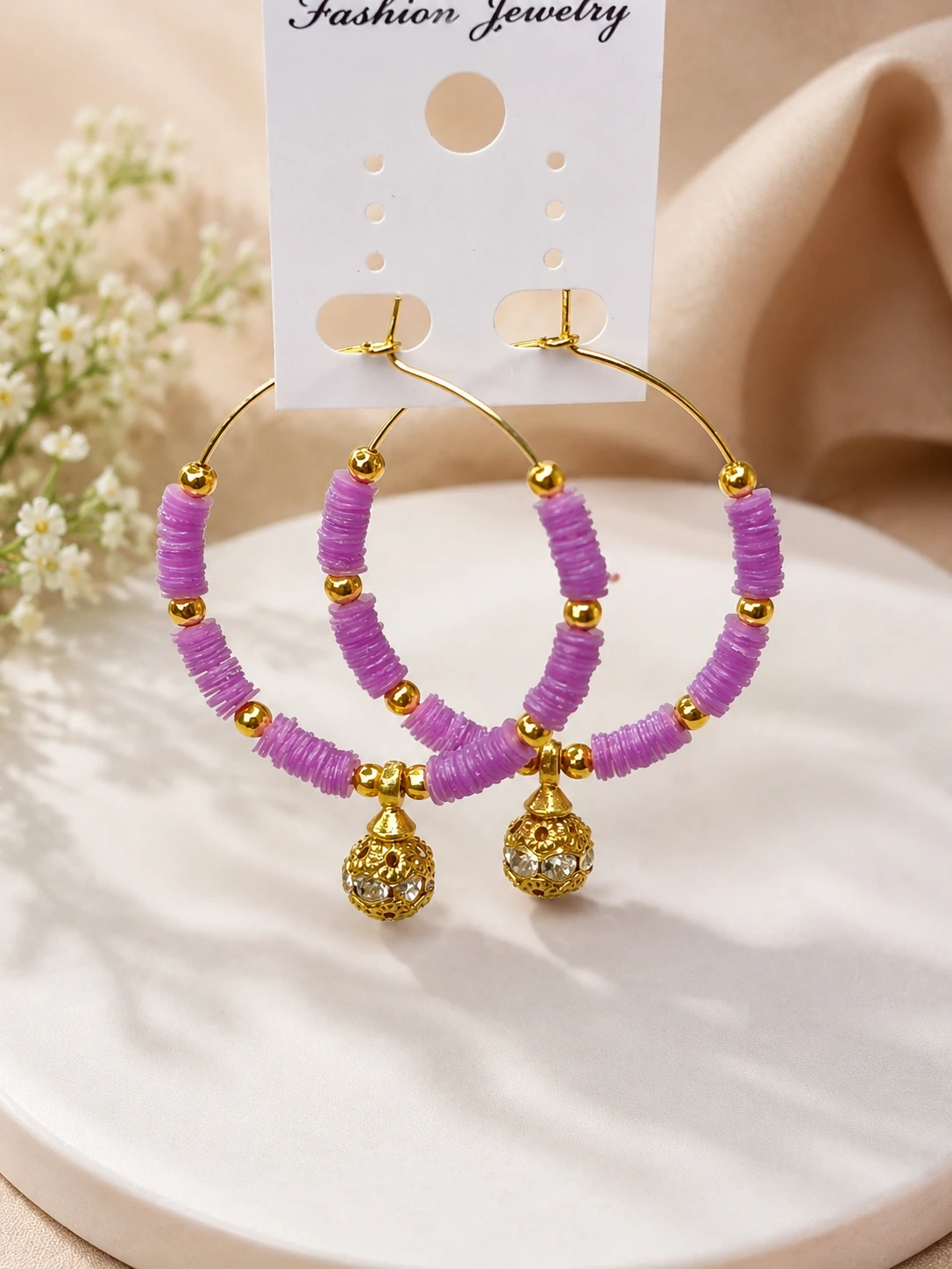 Lavender Bloom Hoop Earrings